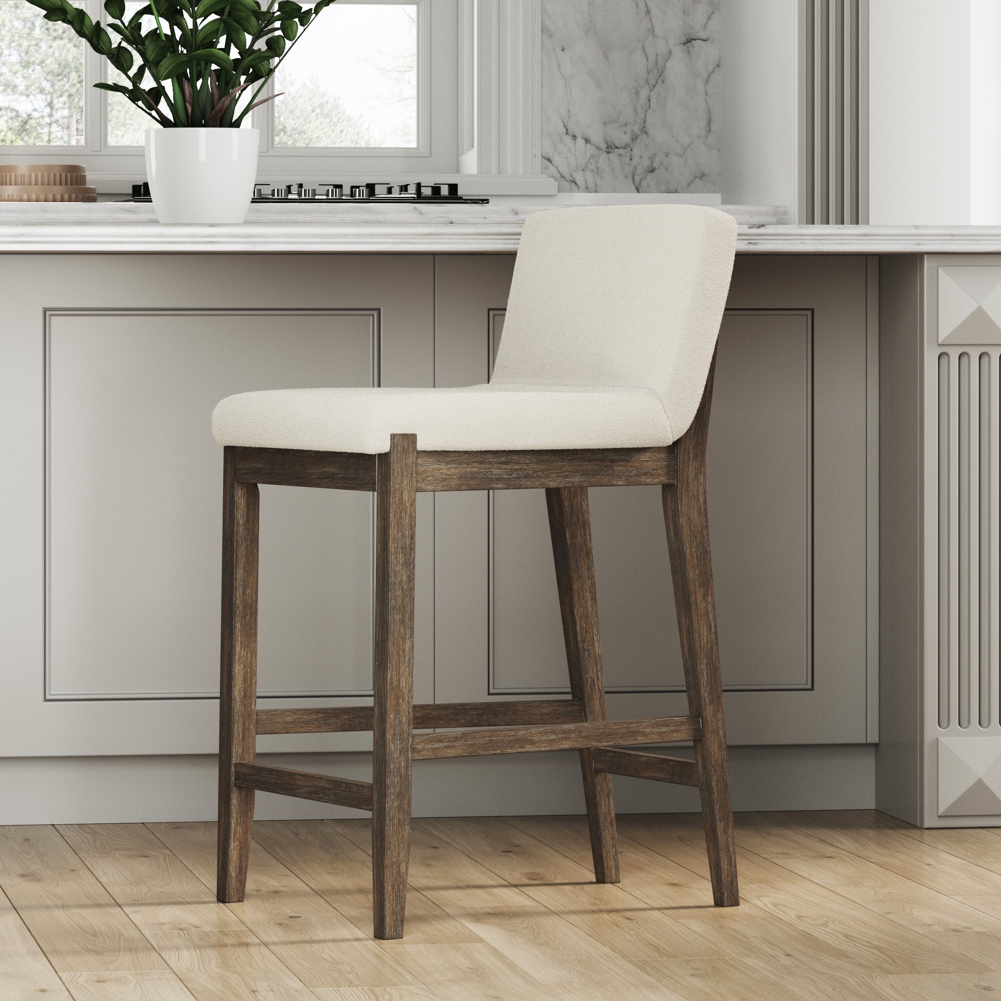 Wood Boucle Counter Height Bar Stool Dark Brown - Nathan James