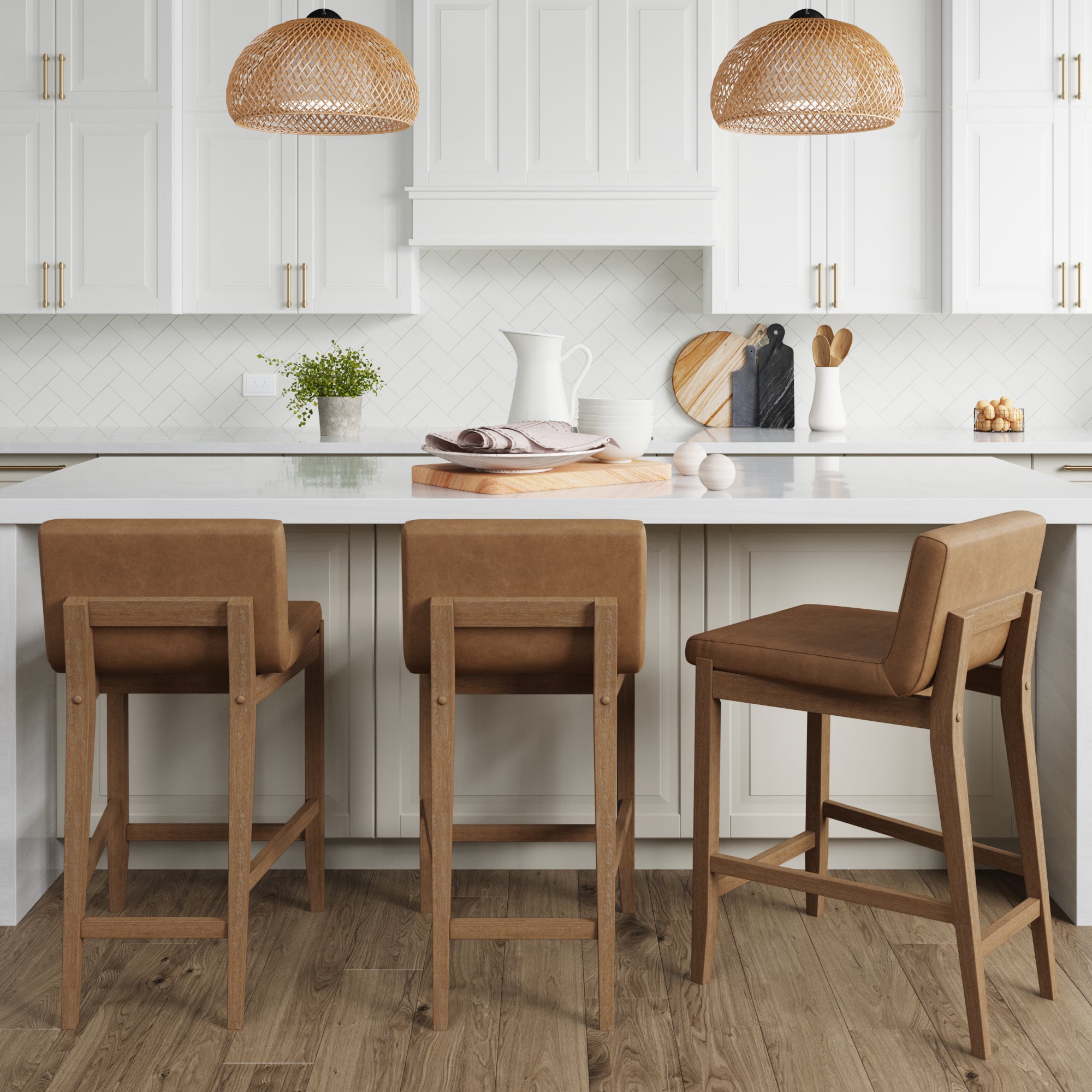 Faux Leather Counter Height Bar Stools Light Brown (Set of 3) - Nathan James