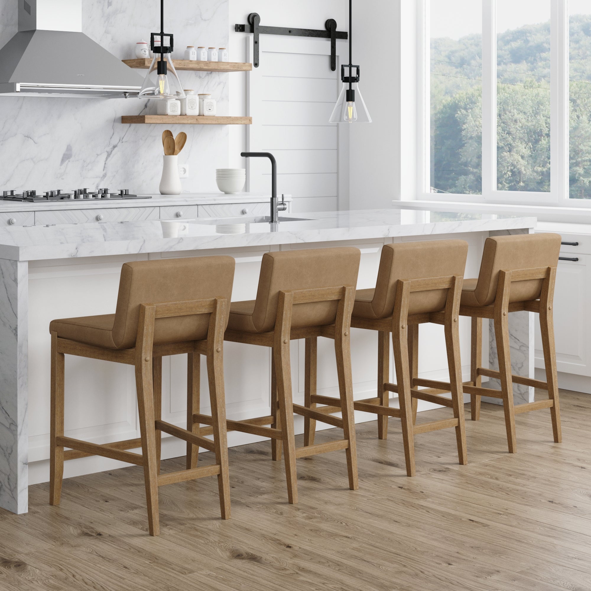 Faux Leather Counter Height Bar Stools Light Brown (Set of 4) - Nathan James