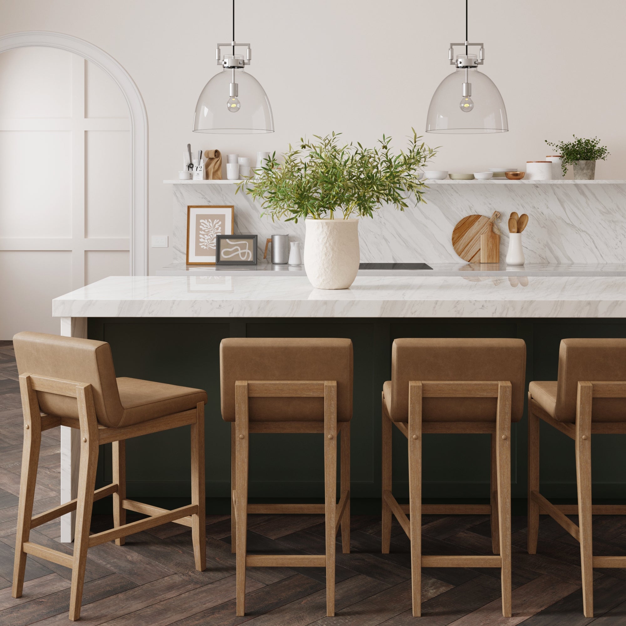 Faux Leather Counter Height Bar Stools Light Brown (Set of 4) - Nathan James