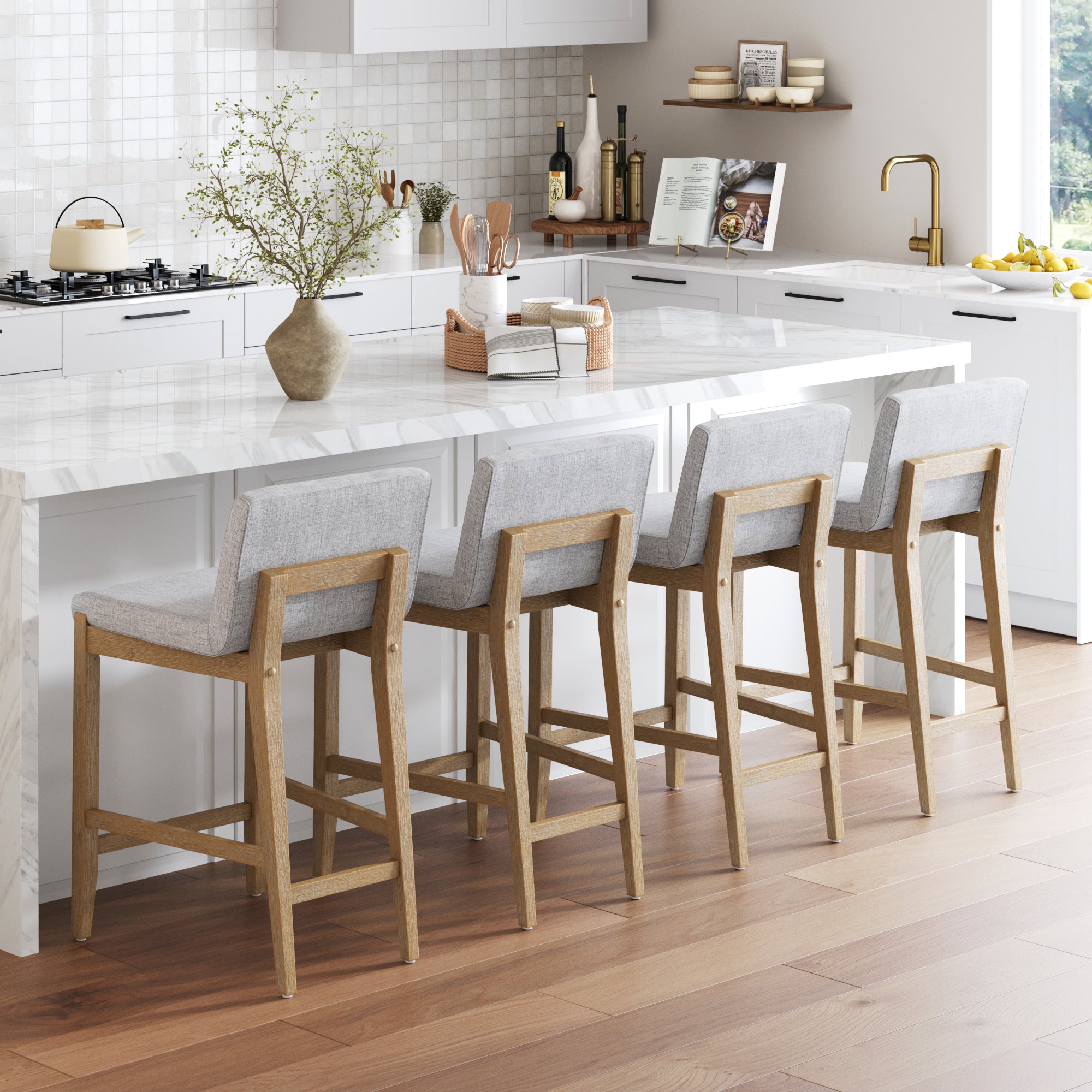 Upholstered Counter Height Bar Stool w/ Back Gray (Set of 4) - Nathan James