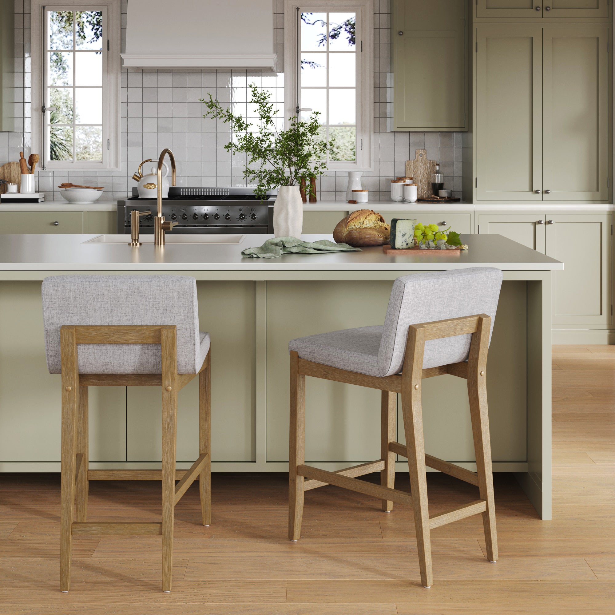 Modern Upholstered Counter Height Bar Stool w/ Back Gray - Nathan James