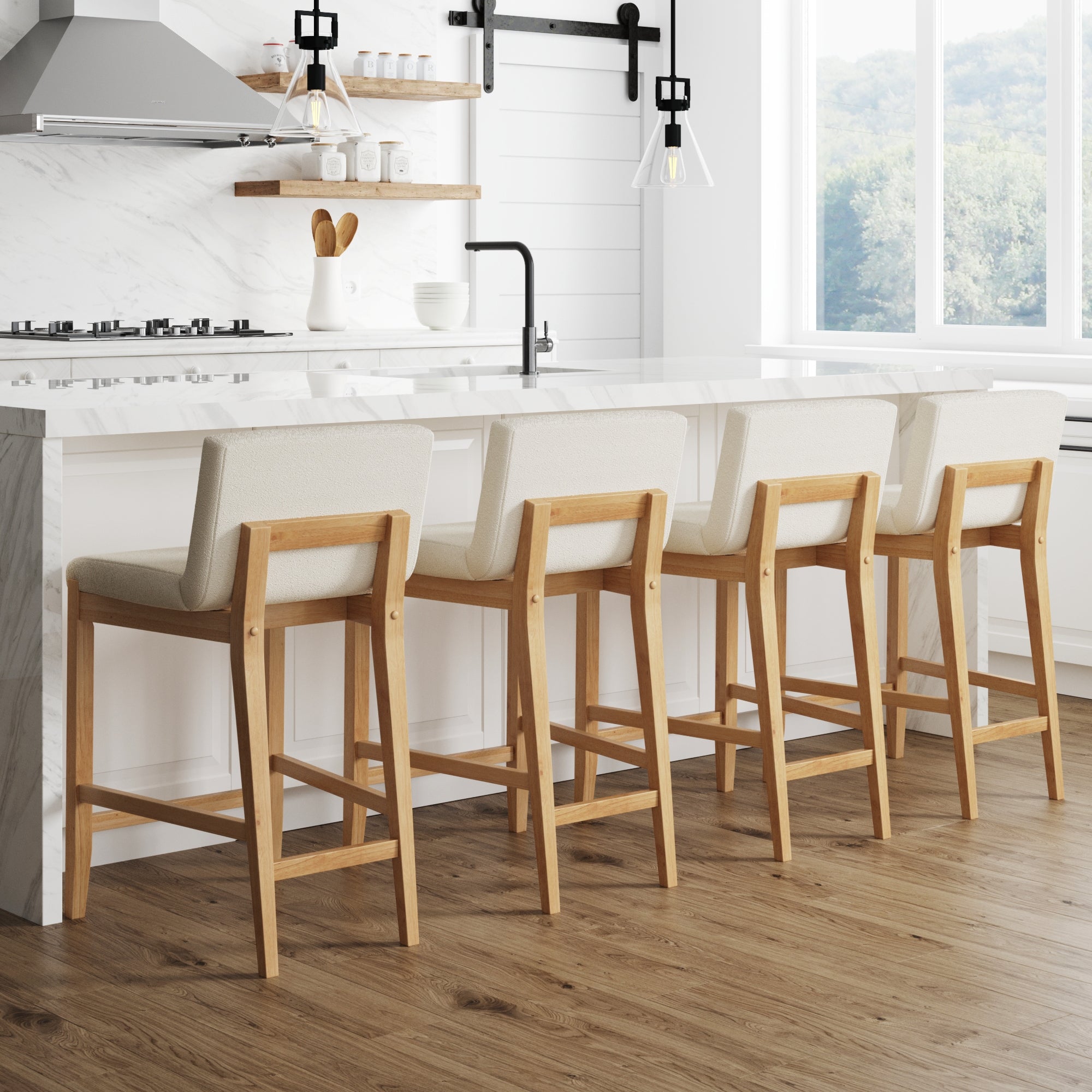 Boucle Counter Height Bar Stools Warm Pine (Set of 4) - Nathan James