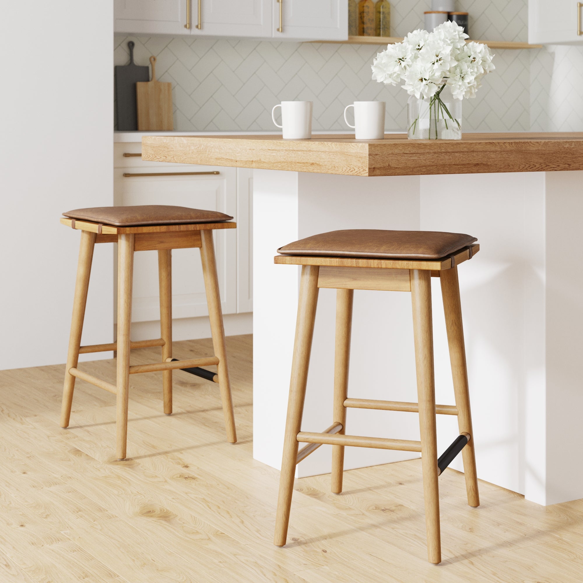 Cushioned Counter Height Bar Stools Warm Pine (Set of 2) - Nathan James