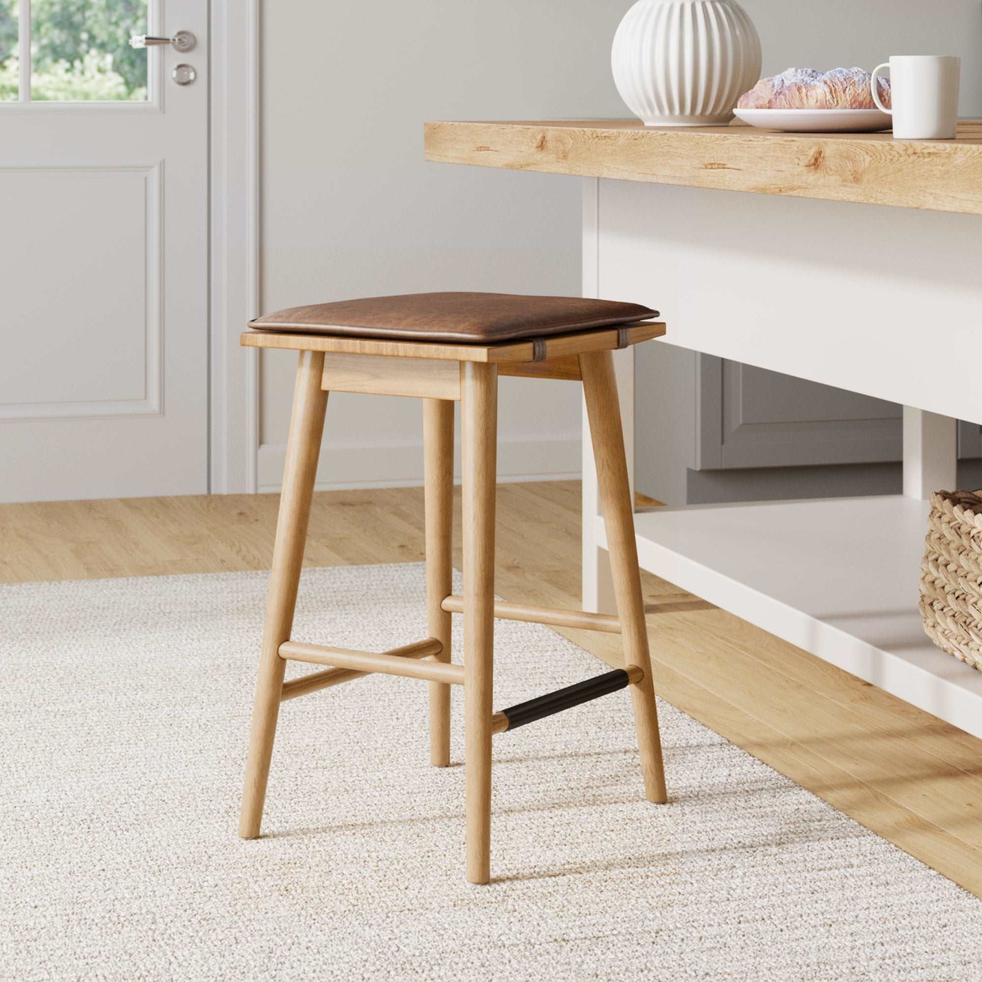 Wood Cushioned Counter Height Bar Stool Warm Pine - Nathan James