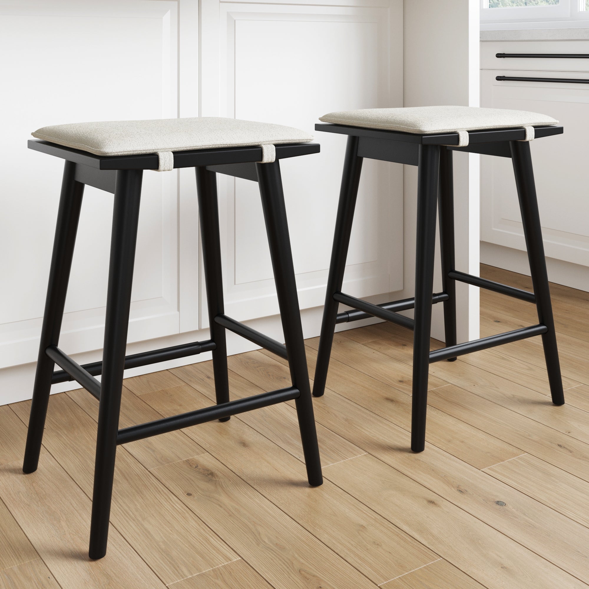 Boucle Counter Height Bar Stools Black (Set of 2) - Nathan James