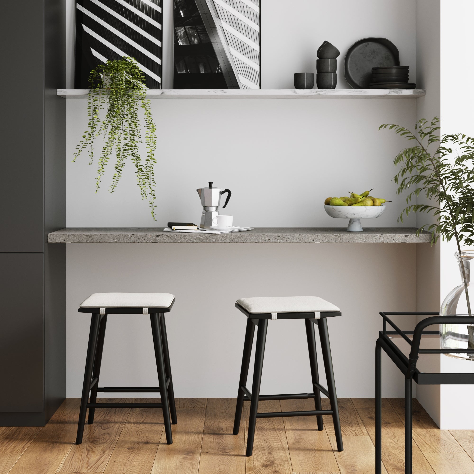 Boucle Counter Height Bar Stools Black (Set of 2) - Nathan James