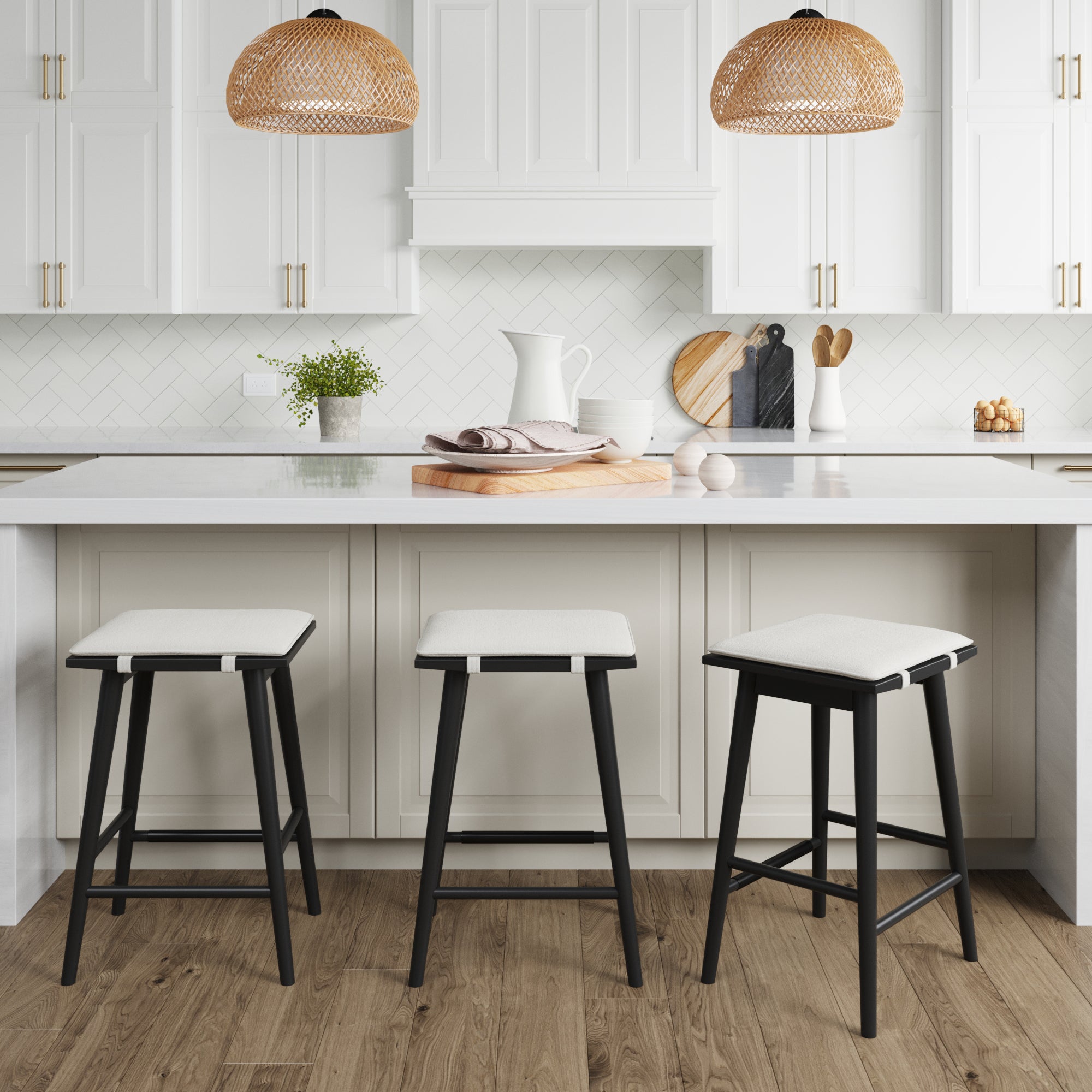 Boucle Counter Height Bar Stools Black (Set of 3) - Nathan James