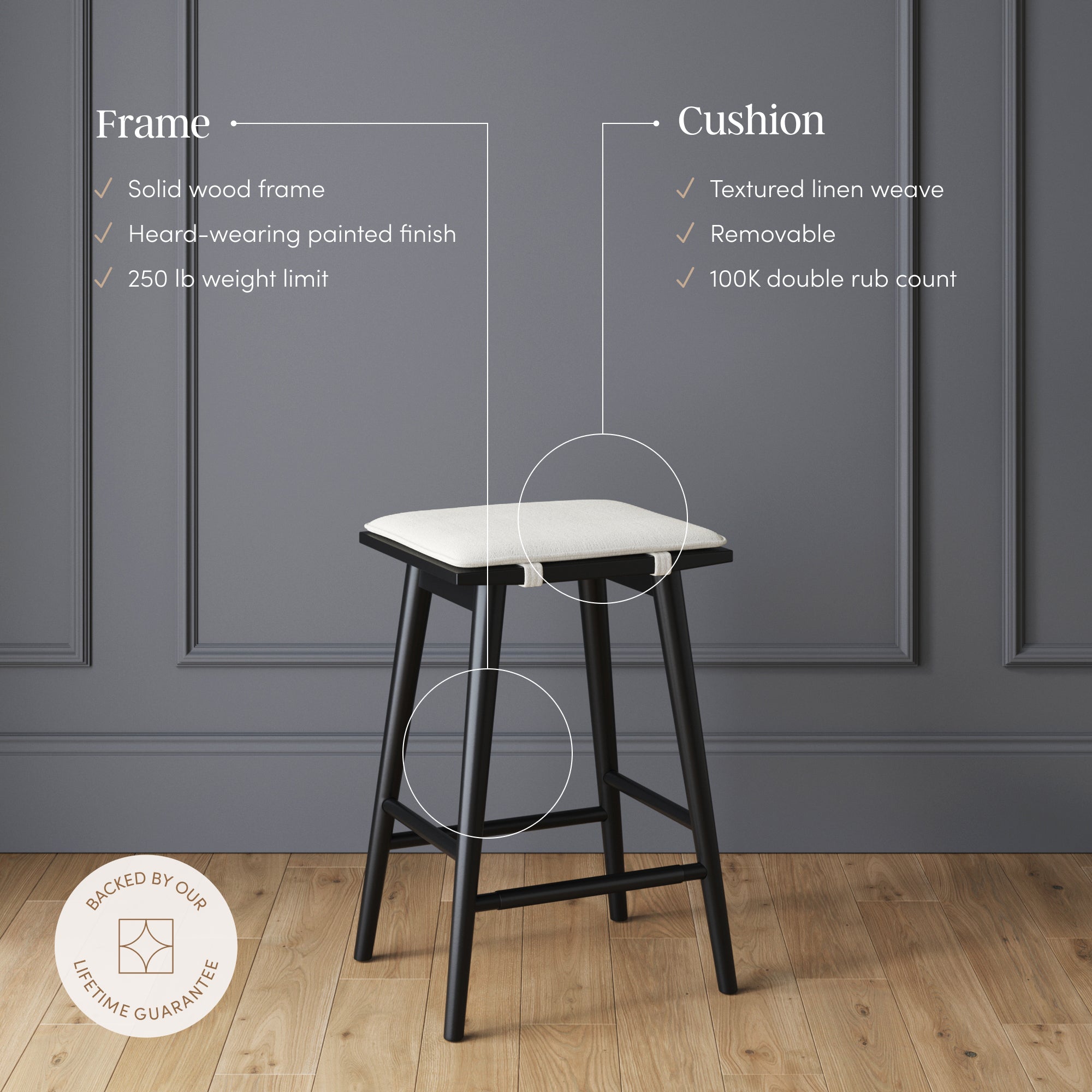 Boucle Counter Height Bar Stools Black (Set of 3) - Nathan James