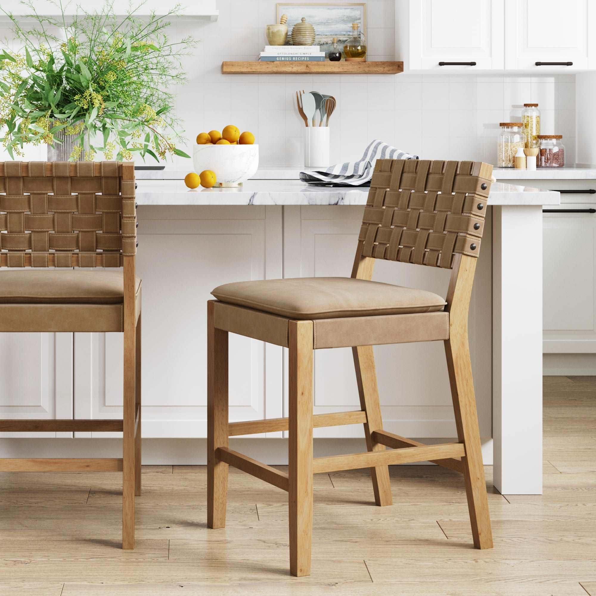 Faux Leather Woven Counter Height Bar Stool Brown - Nathan James
