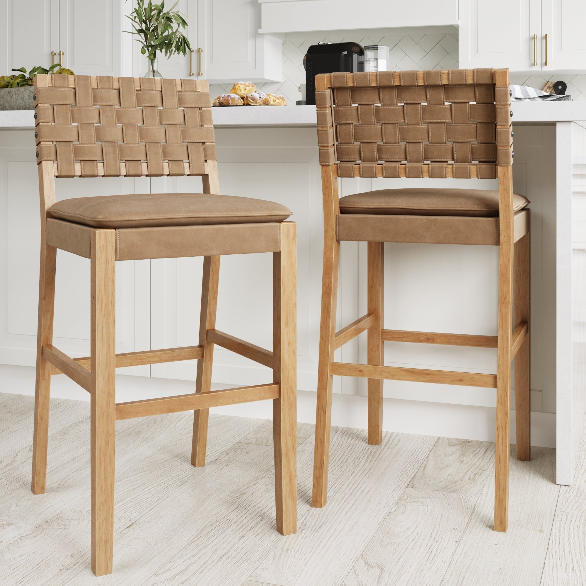 Faux Leather Woven Bar Stools Brown (Set of 2) - Nathan James