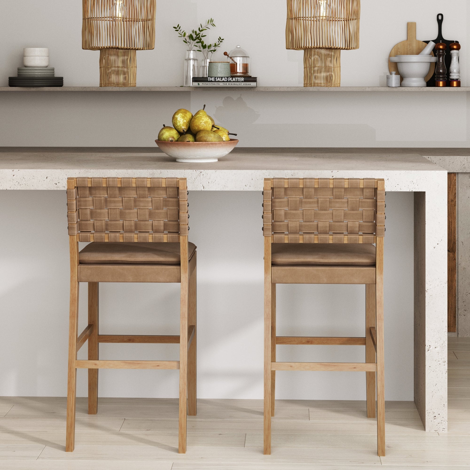 Faux Leather Woven Bar Stools Brown (Set of 2) - Nathan James