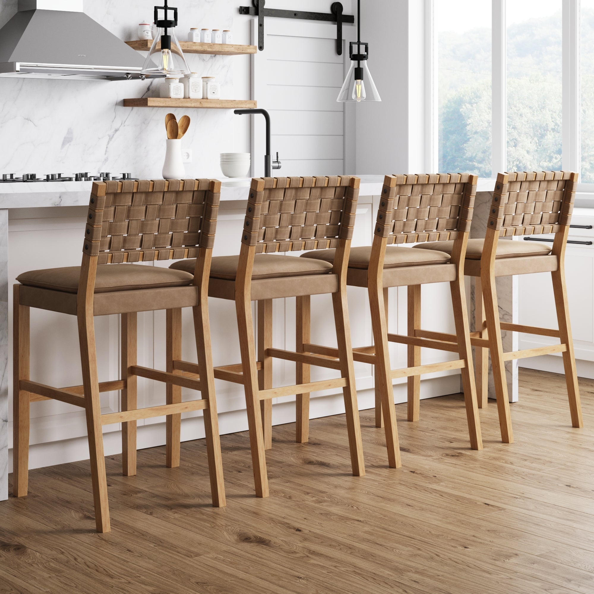Faux Leather Woven Bar Stools Brown (Set of 4) - Nathan James
