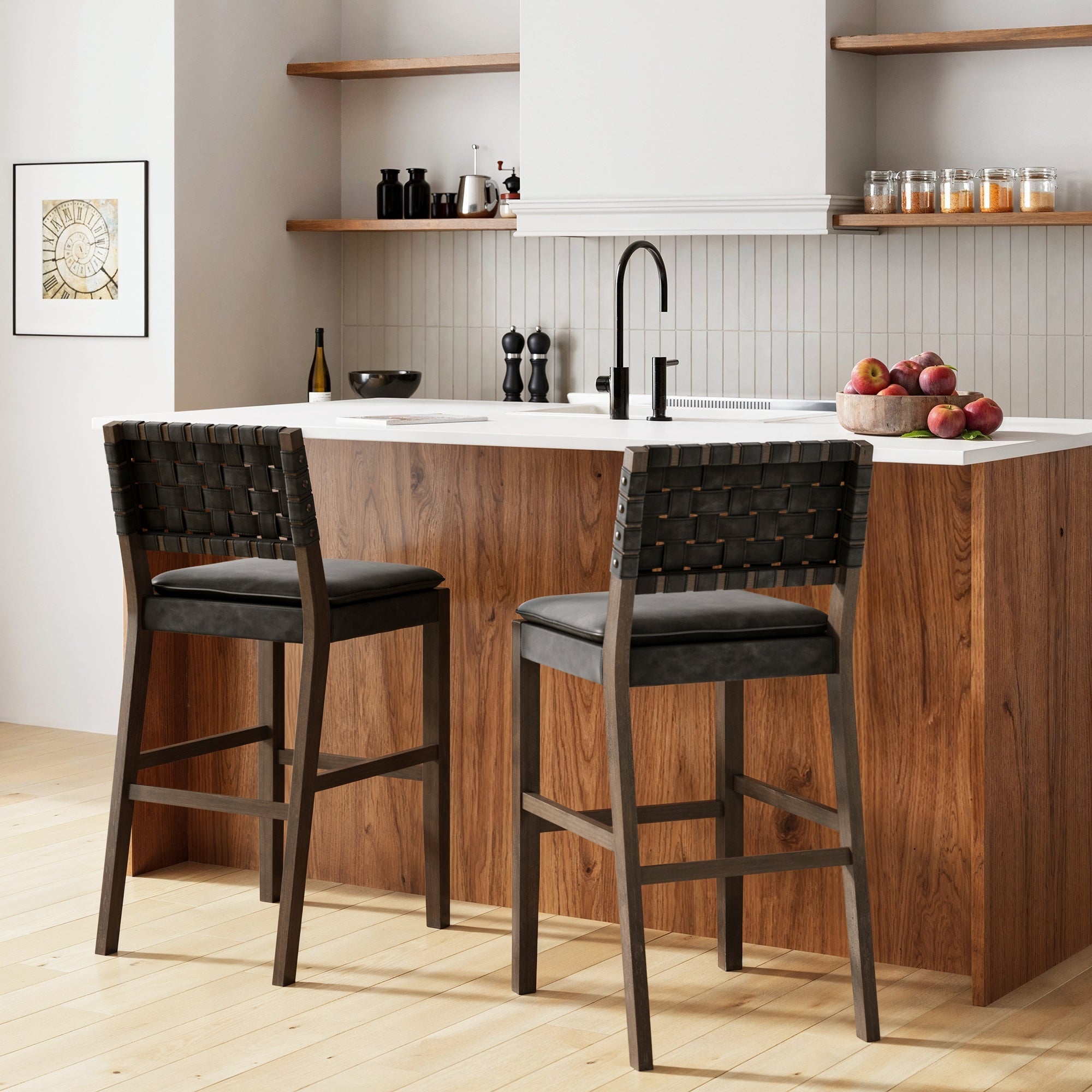 Faux Leather Woven Bar Stool Black - Nathan James