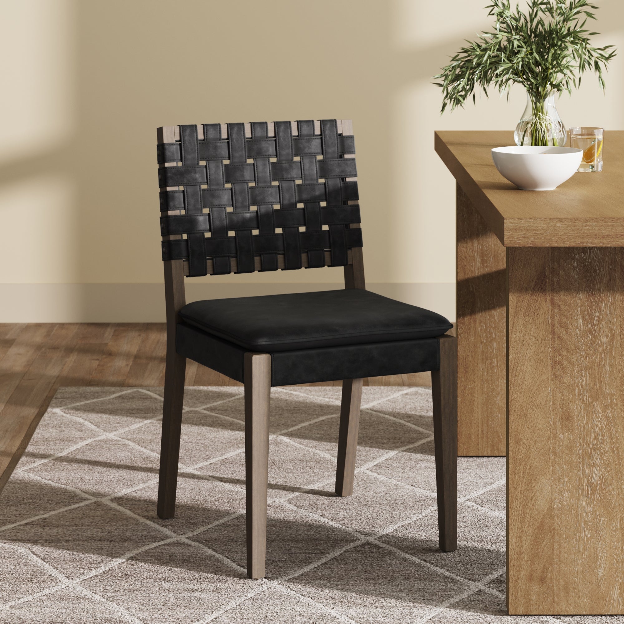 Woven Faux Leather Dining Chair Black - Nathan James