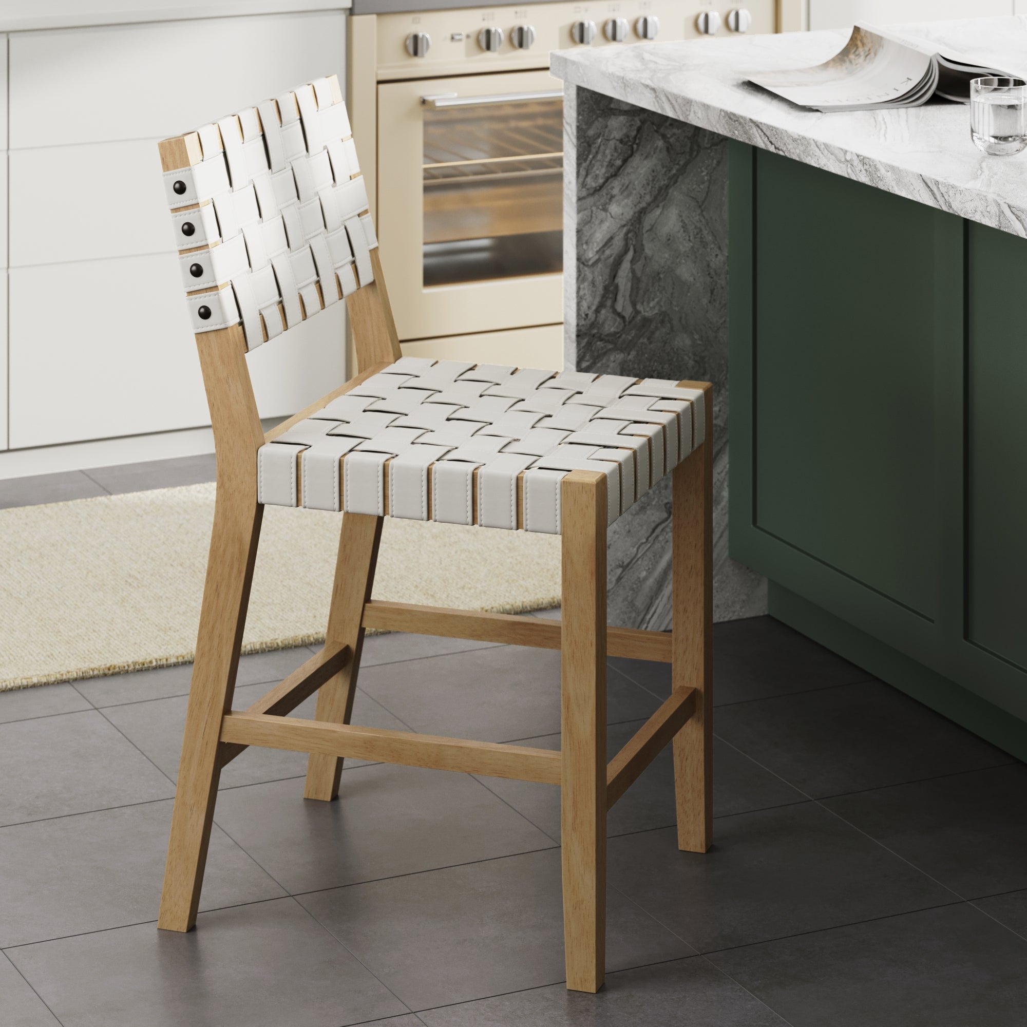 Faux Leather Woven Counter Height Bar Stool Off White - Nathan James