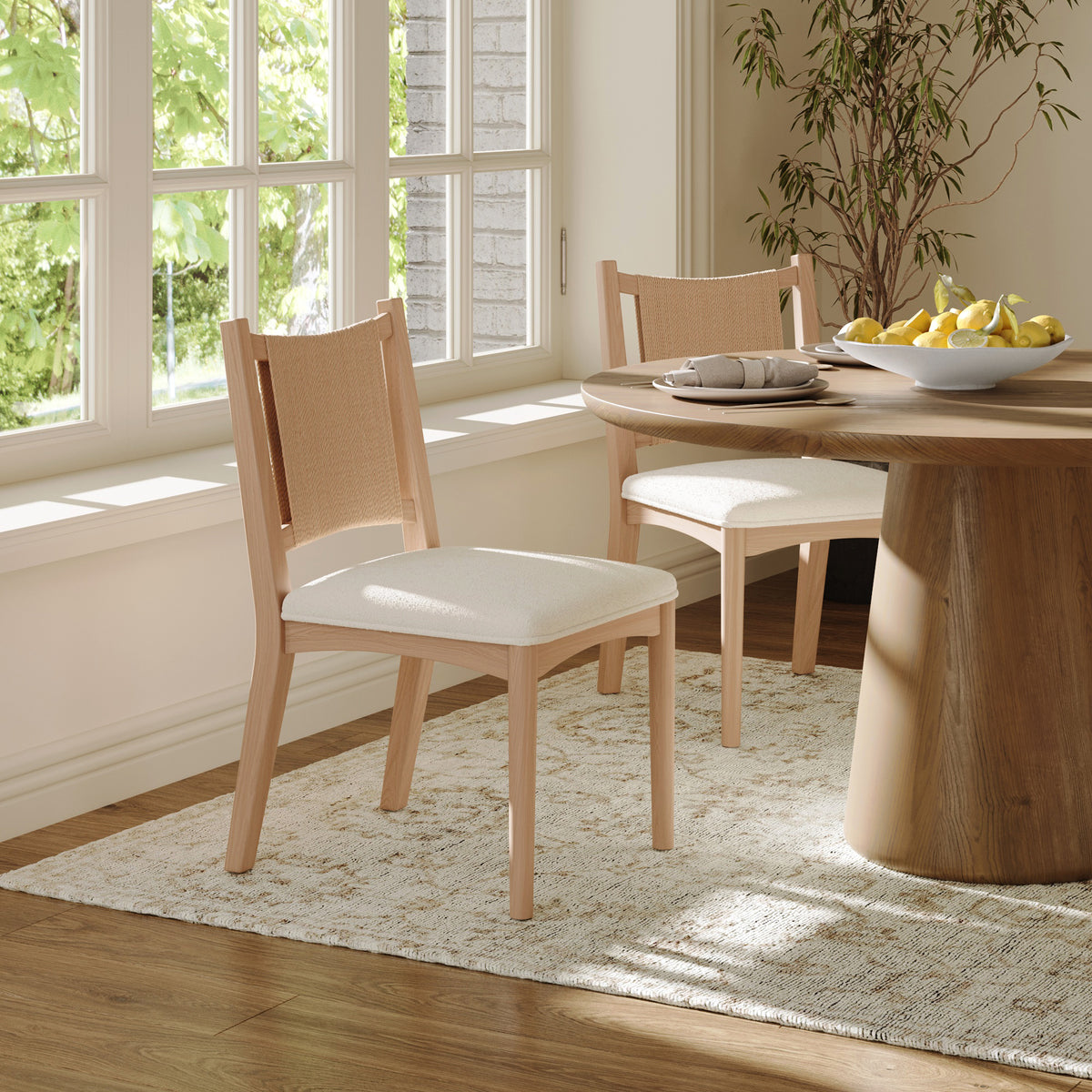 Arched Back Seagrass Boucle Dining Chair Raw Oak (Set of 2) - Nathan James