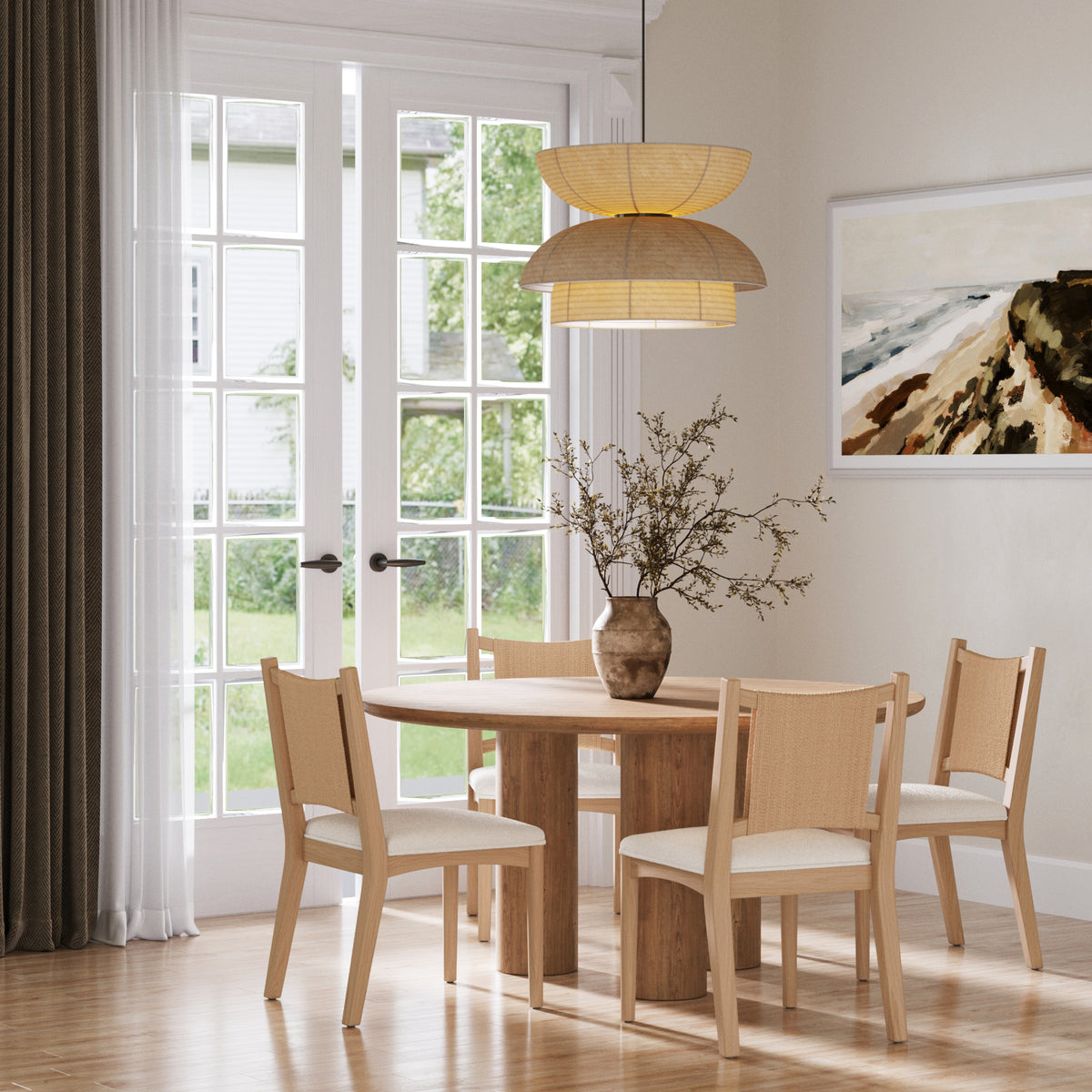 Arched Back Seagrass Boucle Dining Chair Raw Oak (Set of 4) - Nathan James
