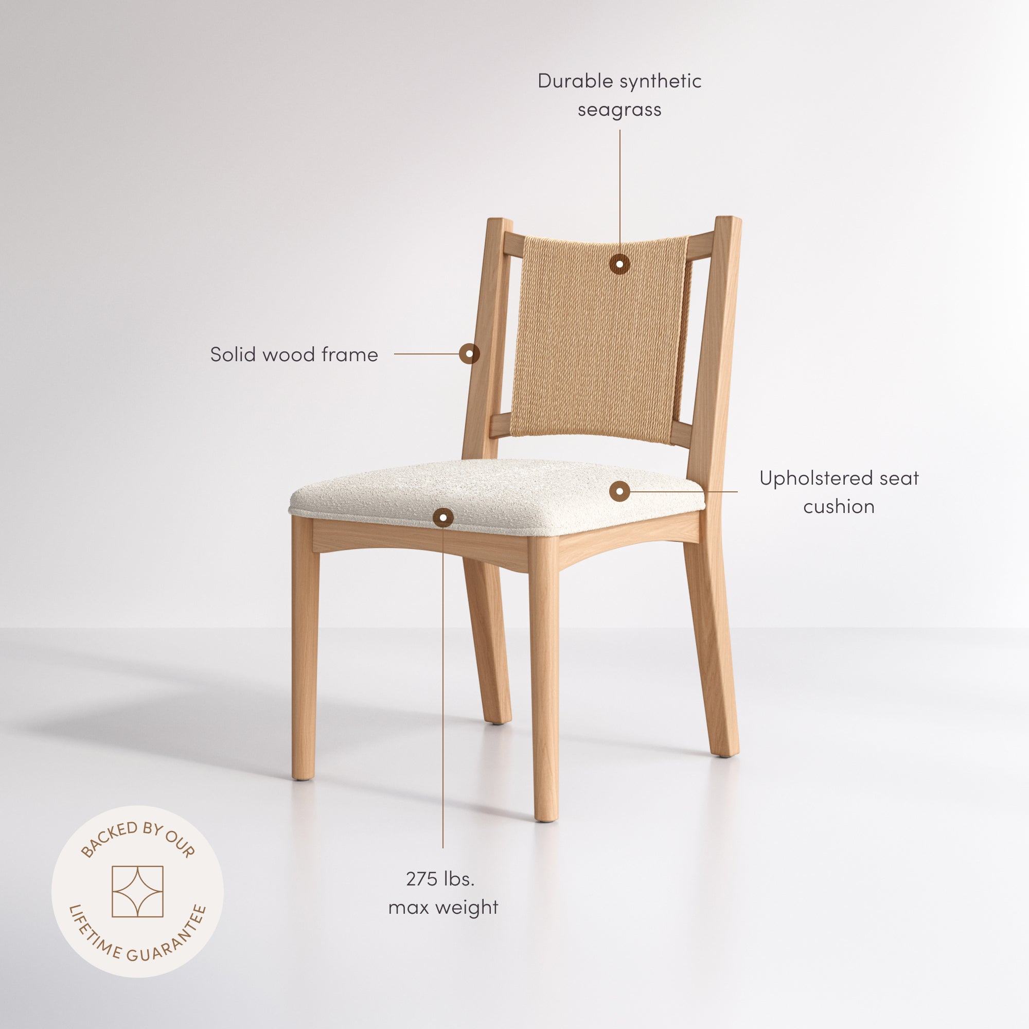 Arched Back Seagrass Boucle Dining Chair Raw Oak (Set of 6) - Nathan James