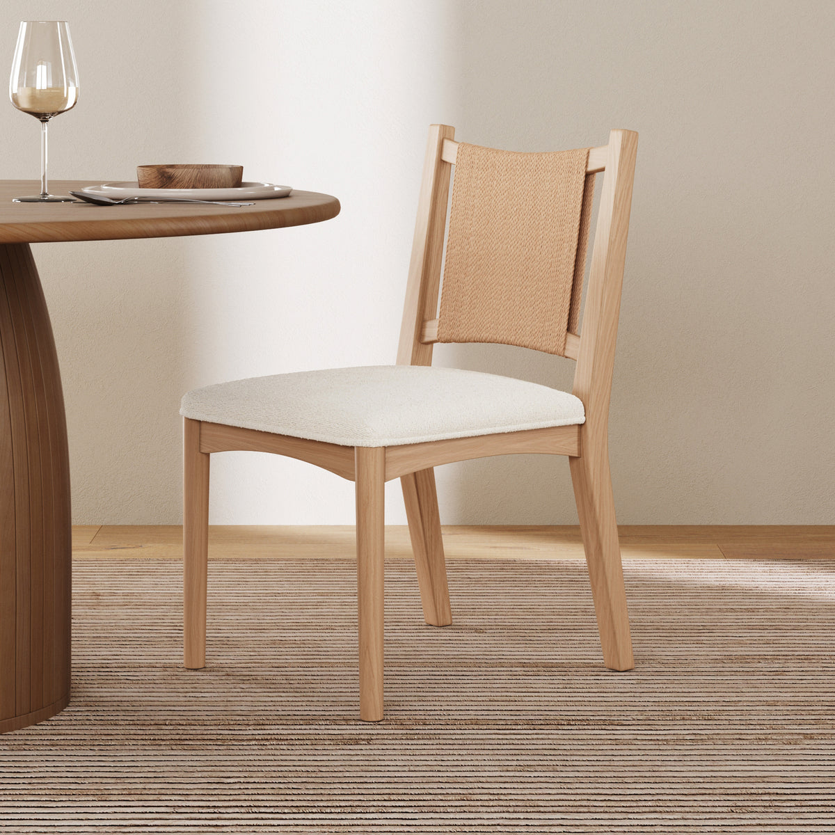 Arched Back Seagrass Boucle Dining Chair Raw Oak - Nathan James