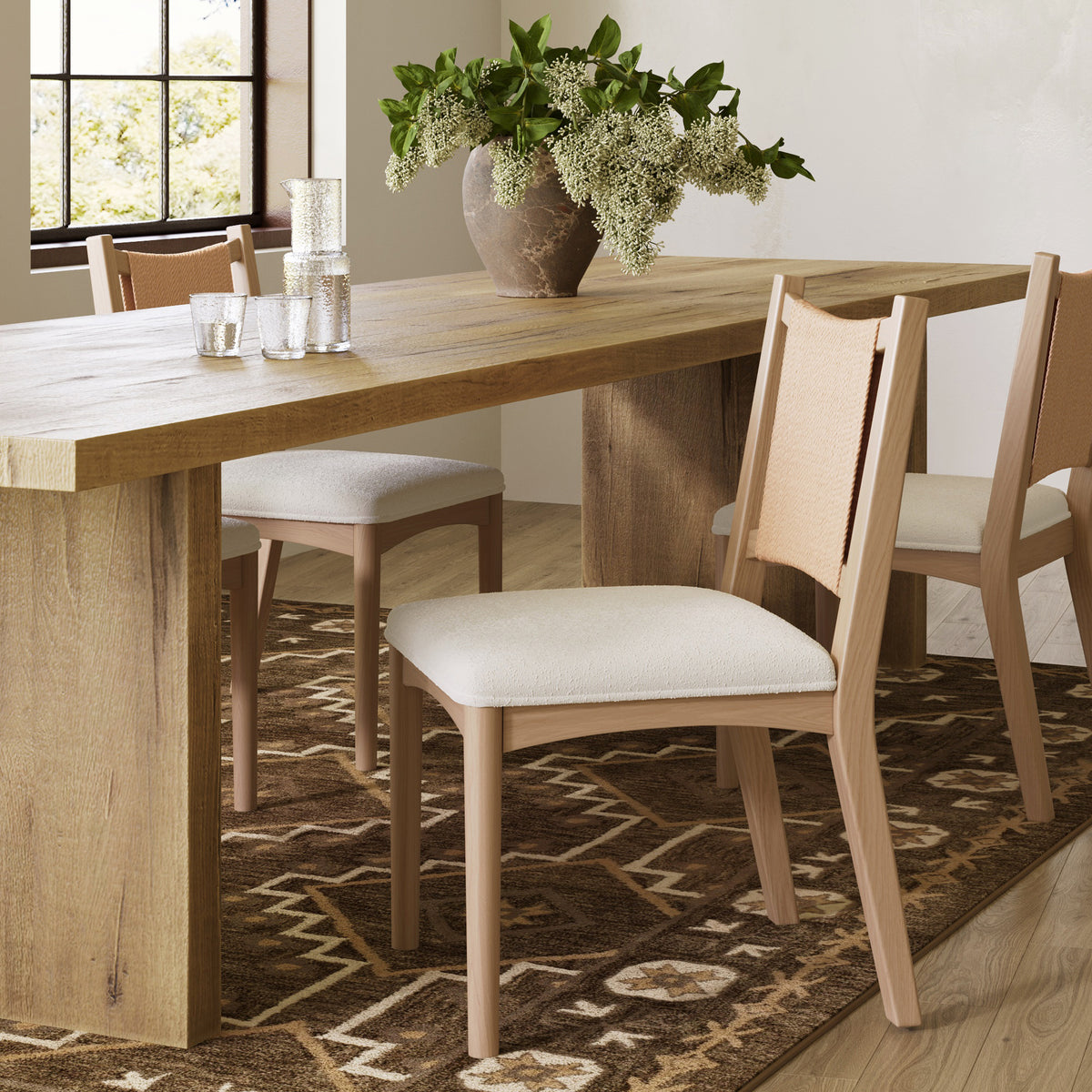 Arched Back Seagrass Boucle Dining Chair Raw Oak - Nathan James