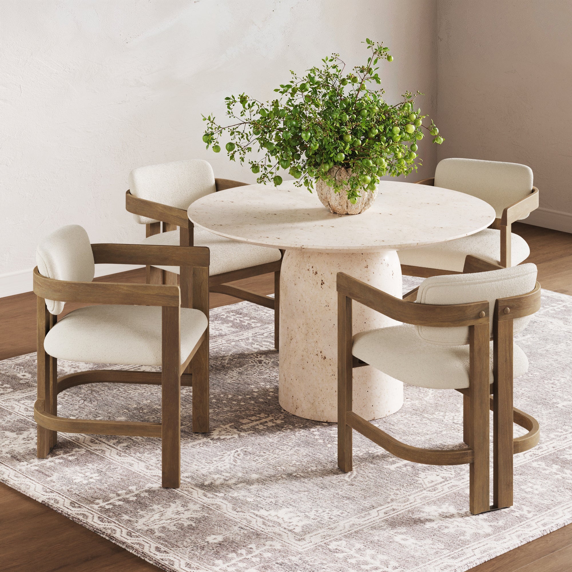 Boucle Dining Chair w/ Curved Back and Arm Light Brown (Set of 4) - Nathan James