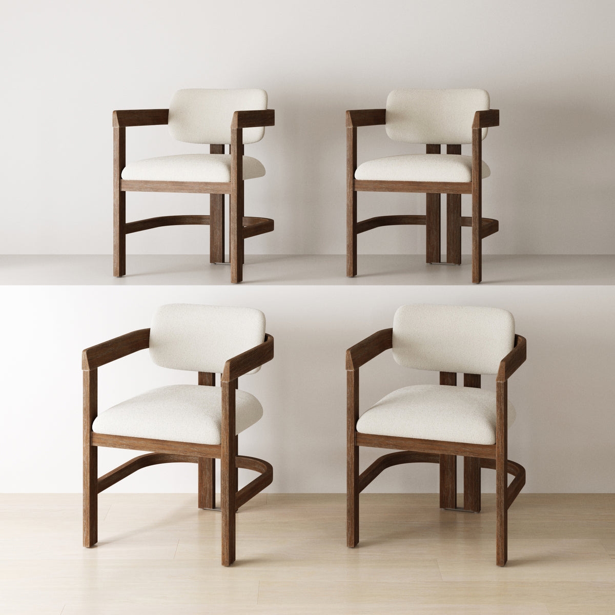 Modern Boucle Wood Dining Chair w/ Curved Back Dark Brown (Set of 4) - Nathan James