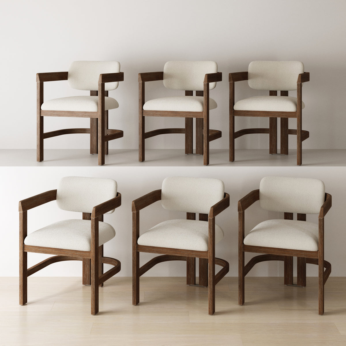 Modern Boucle Wood Dining Chair w/ Curved Back Dark Brown (Set of 6) - Nathan James