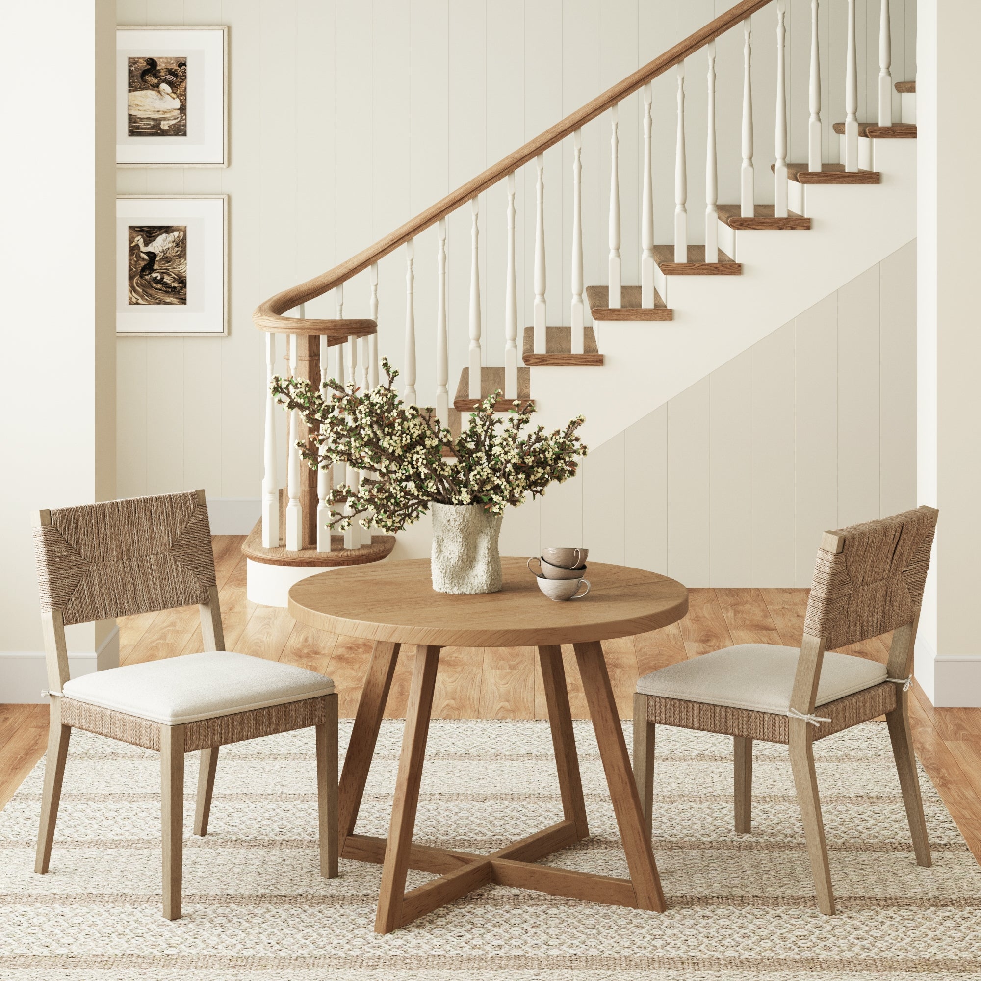 Boucle & Seagrass Dining Chair Light Brown (Set of 2) - Nathan James