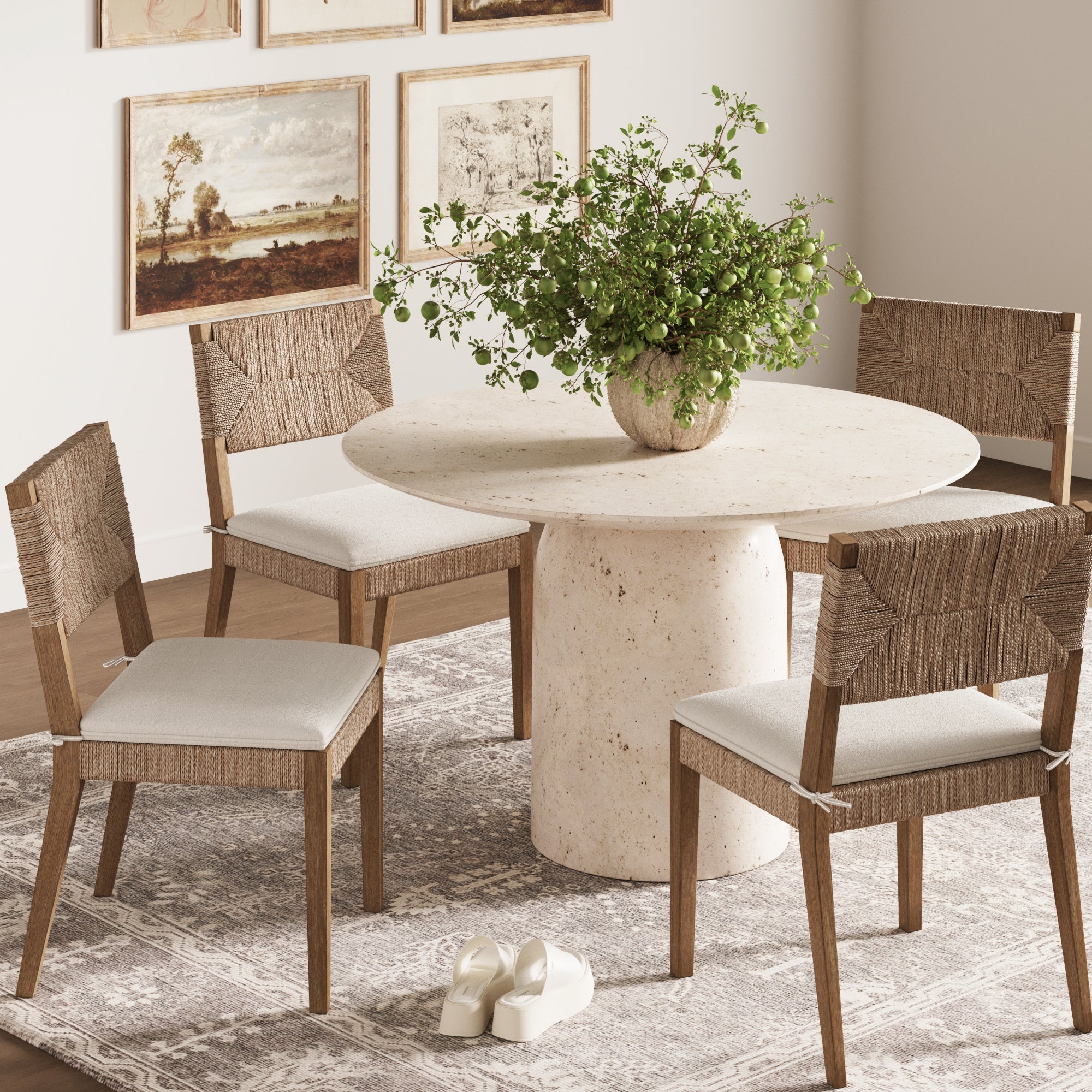 Boucle & Seagrass Dining Chair Light Brown (Set of 4) - Nathan James