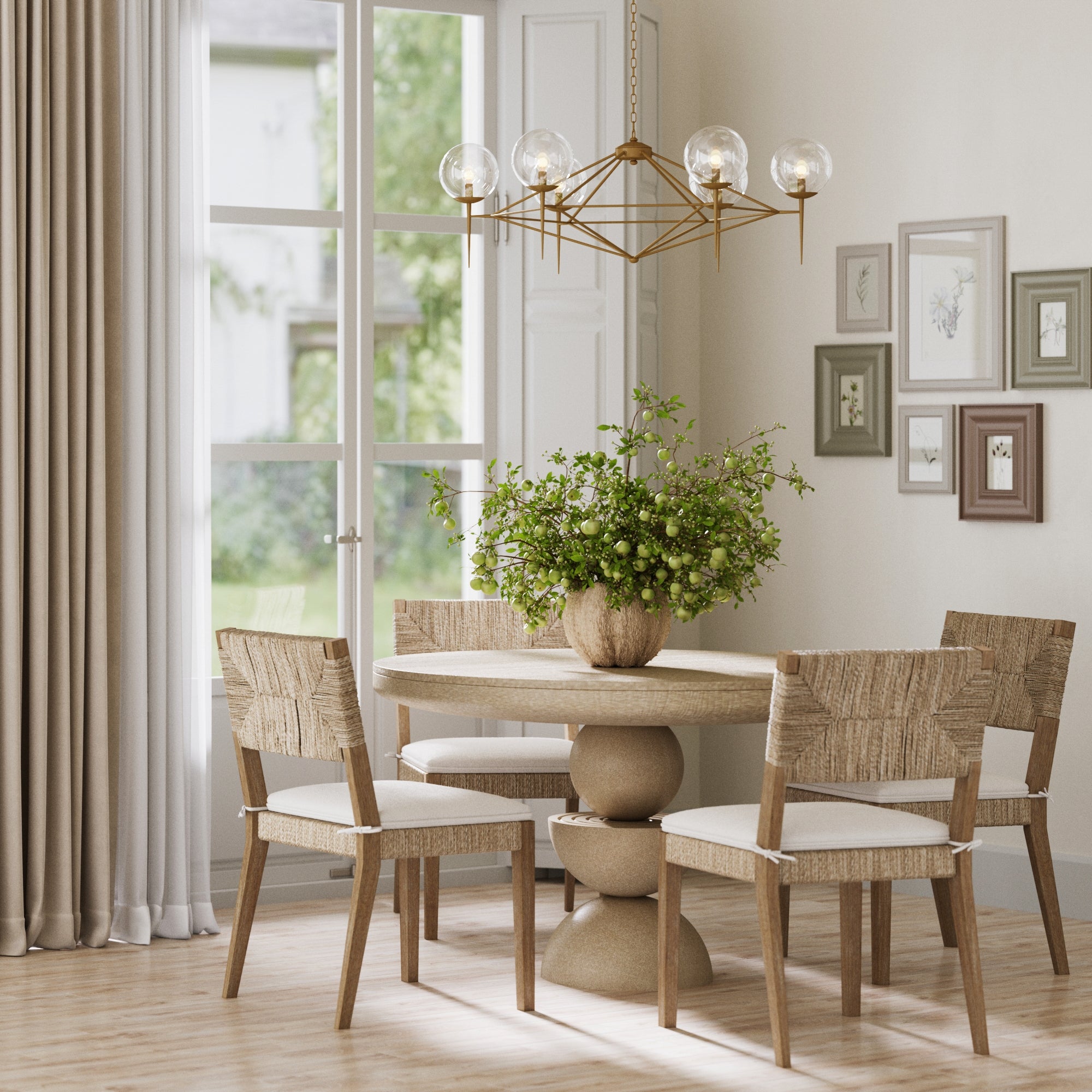 Boucle & Seagrass Dining Chair Light Brown (Set of 4) - Nathan James