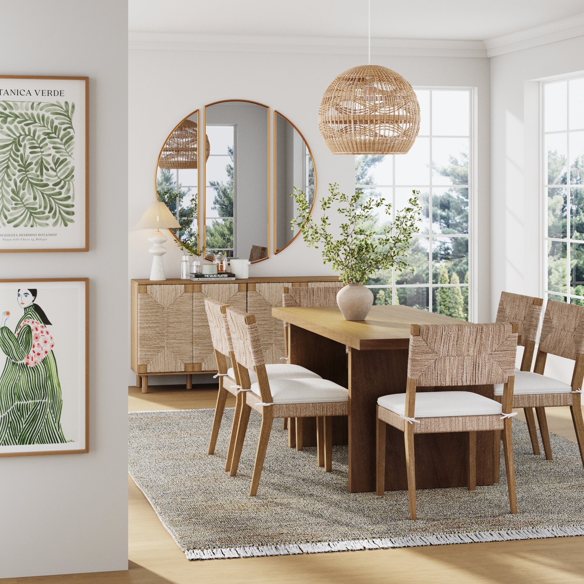 Boucle & Seagrass Dining Chair Light Brown (Set of 6) - Nathan James