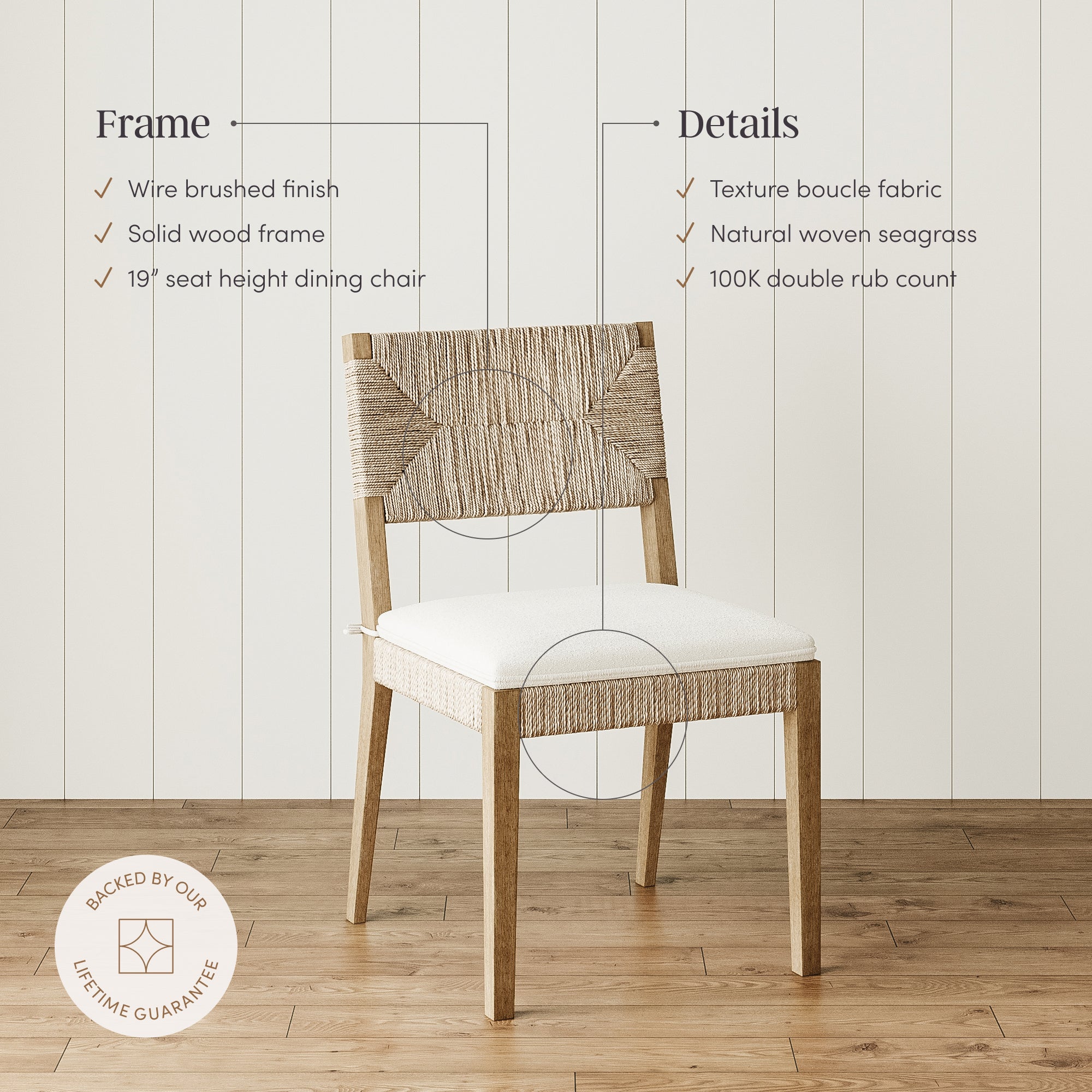 Boucle & Seagrass Dining Chair Light Brown (Set of 6) - Nathan James