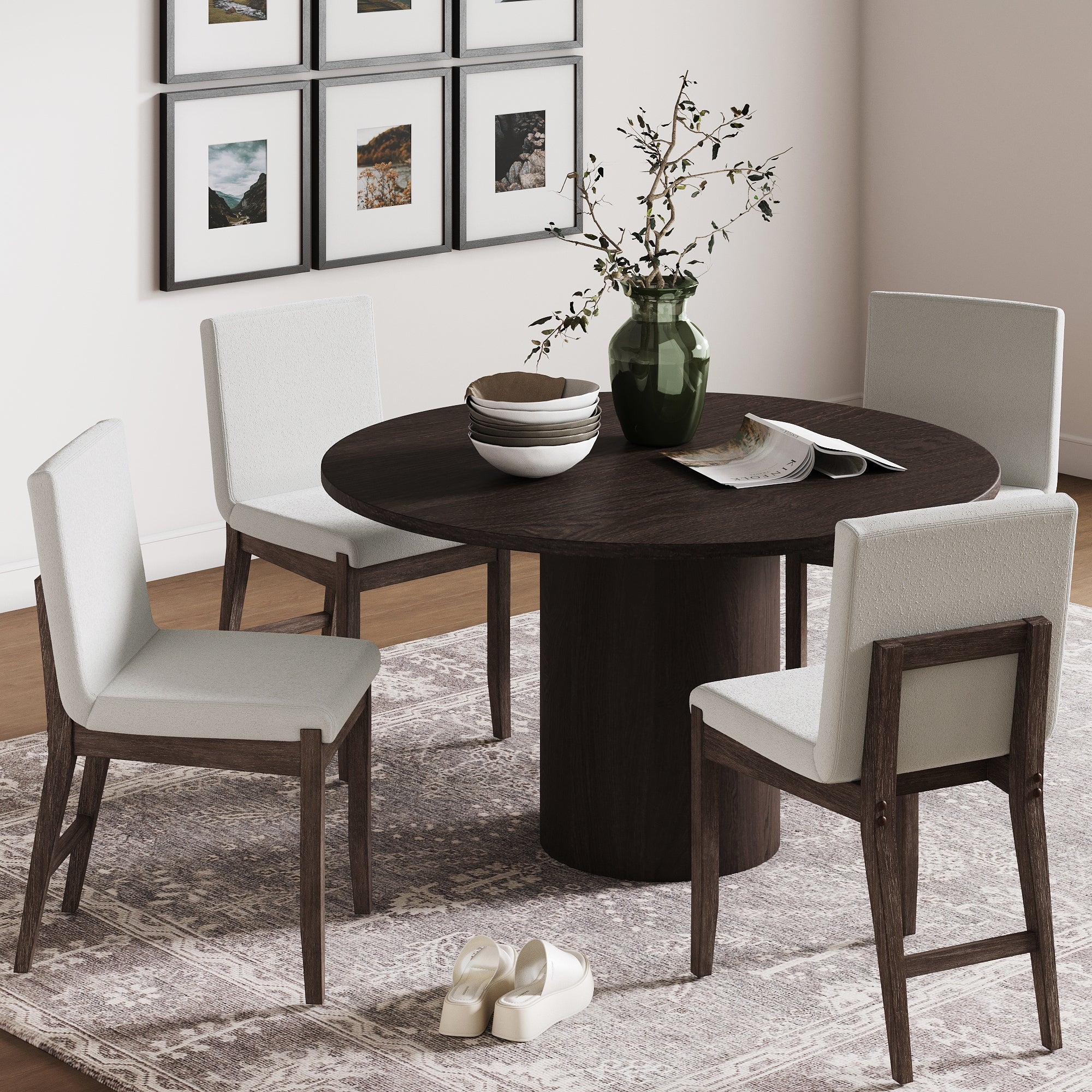 Exposed Back Dining Chair Dark Brown Boucle - Nathan James