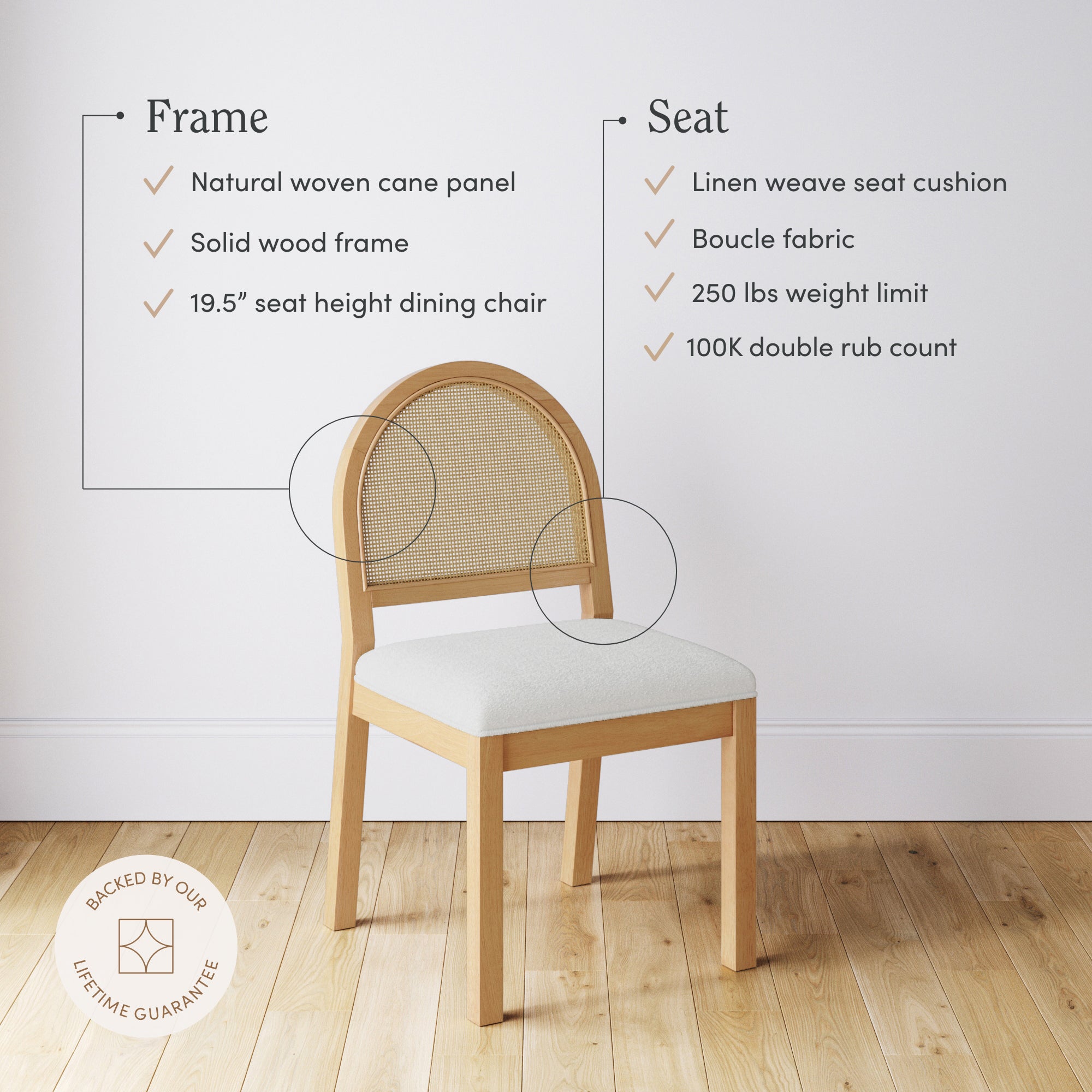 Boucle & Rattan Dining Chairs Warm Pine (Set of 6) - Nathan James