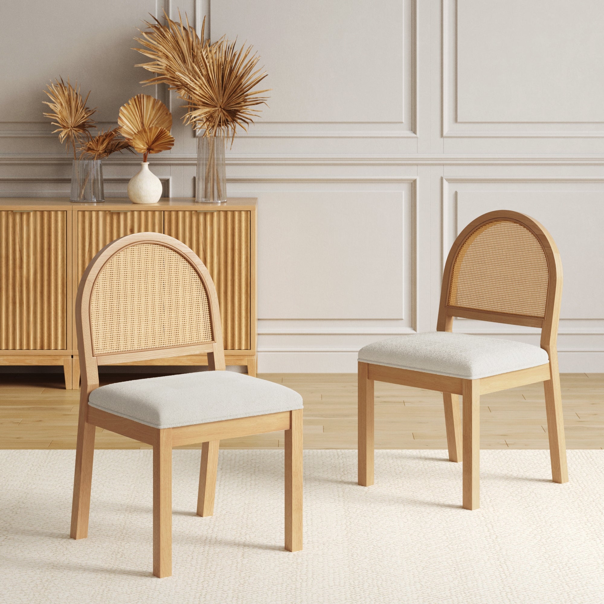 Boucle & Rattan Dining Chair Warm Pine (Set of 2) - Nathan James