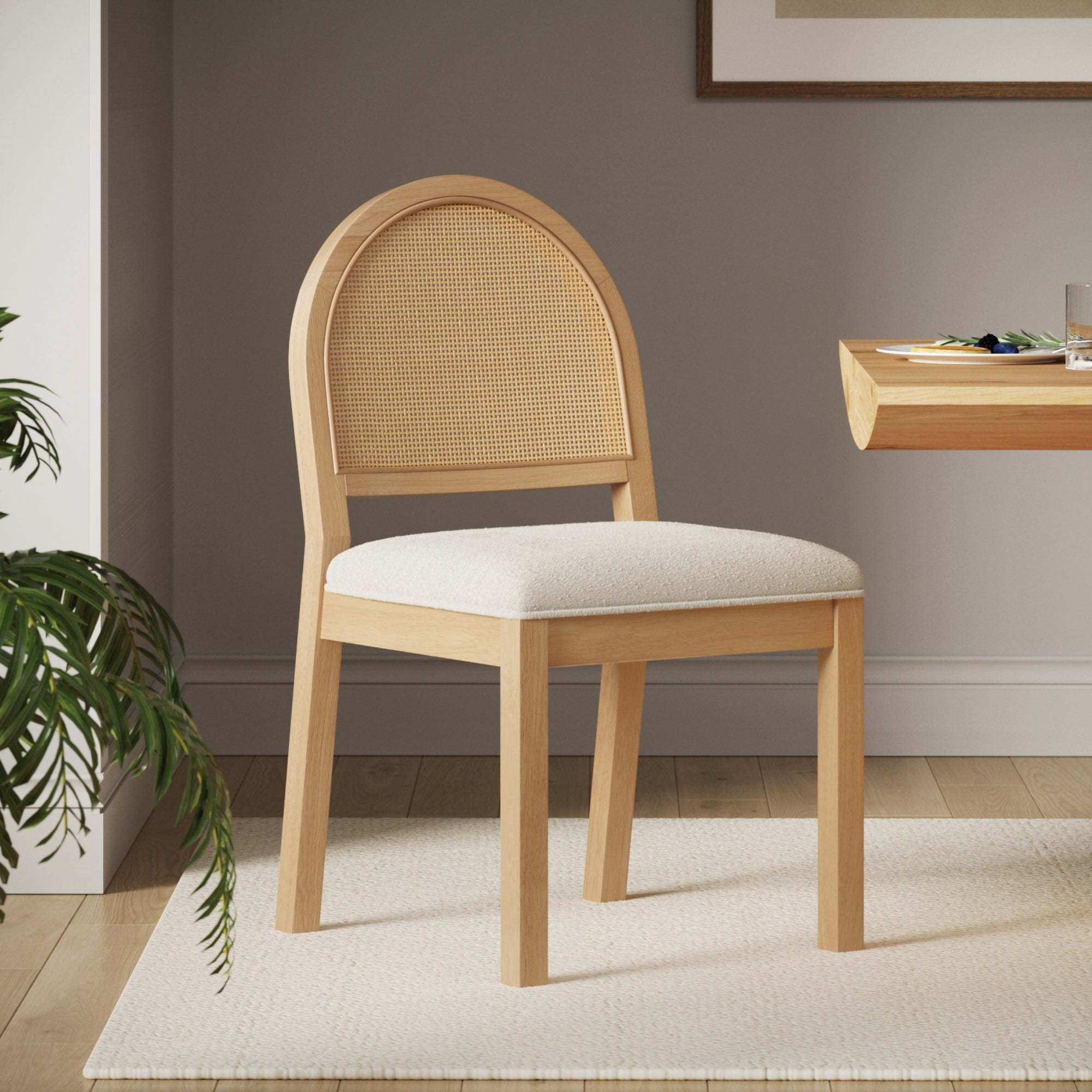 Boucle & Rattan Dining Chair Warm Pine - Nathan James