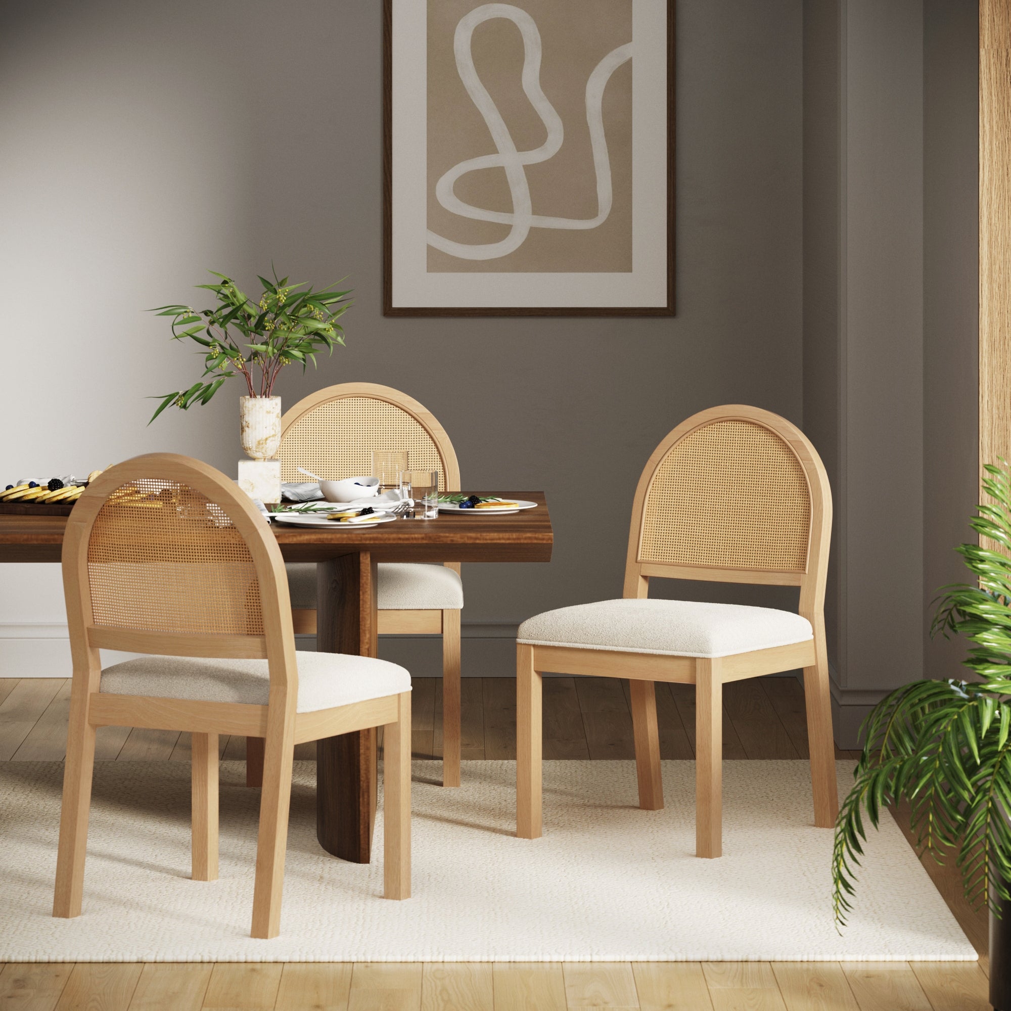 Boucle & Rattan Dining Chair Warm Pine - Nathan James