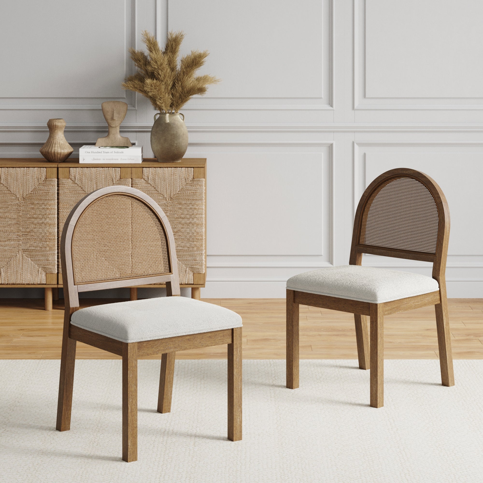 Boucle & Rattan Dining Chairs Light Brown (Set of 2) - Nathan James