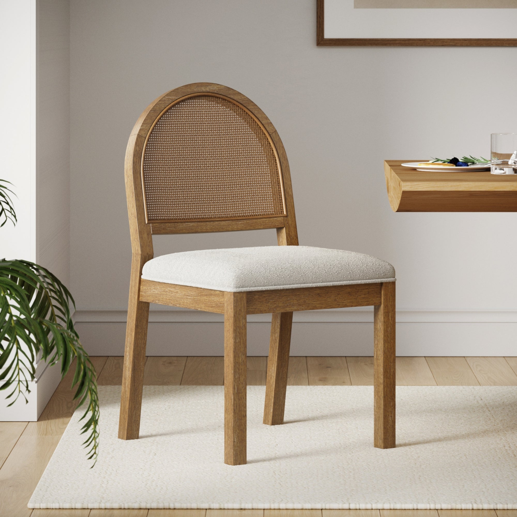 Boucle & Rattan Dining Chair Light Brown - Nathan James