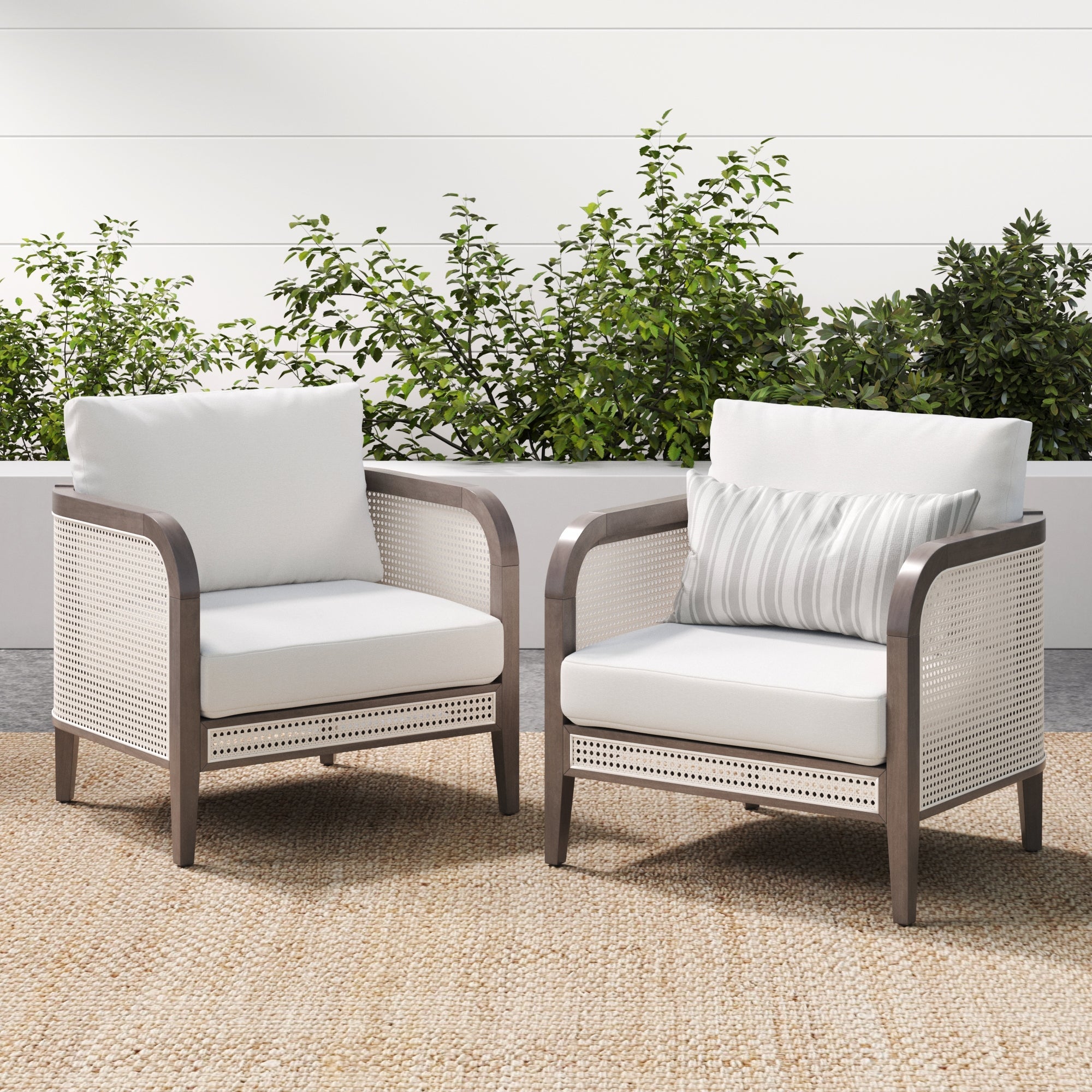 Outdoor Wood & Rattan Patio Arm Chairs Graphite (Set of 2) - Nathan James