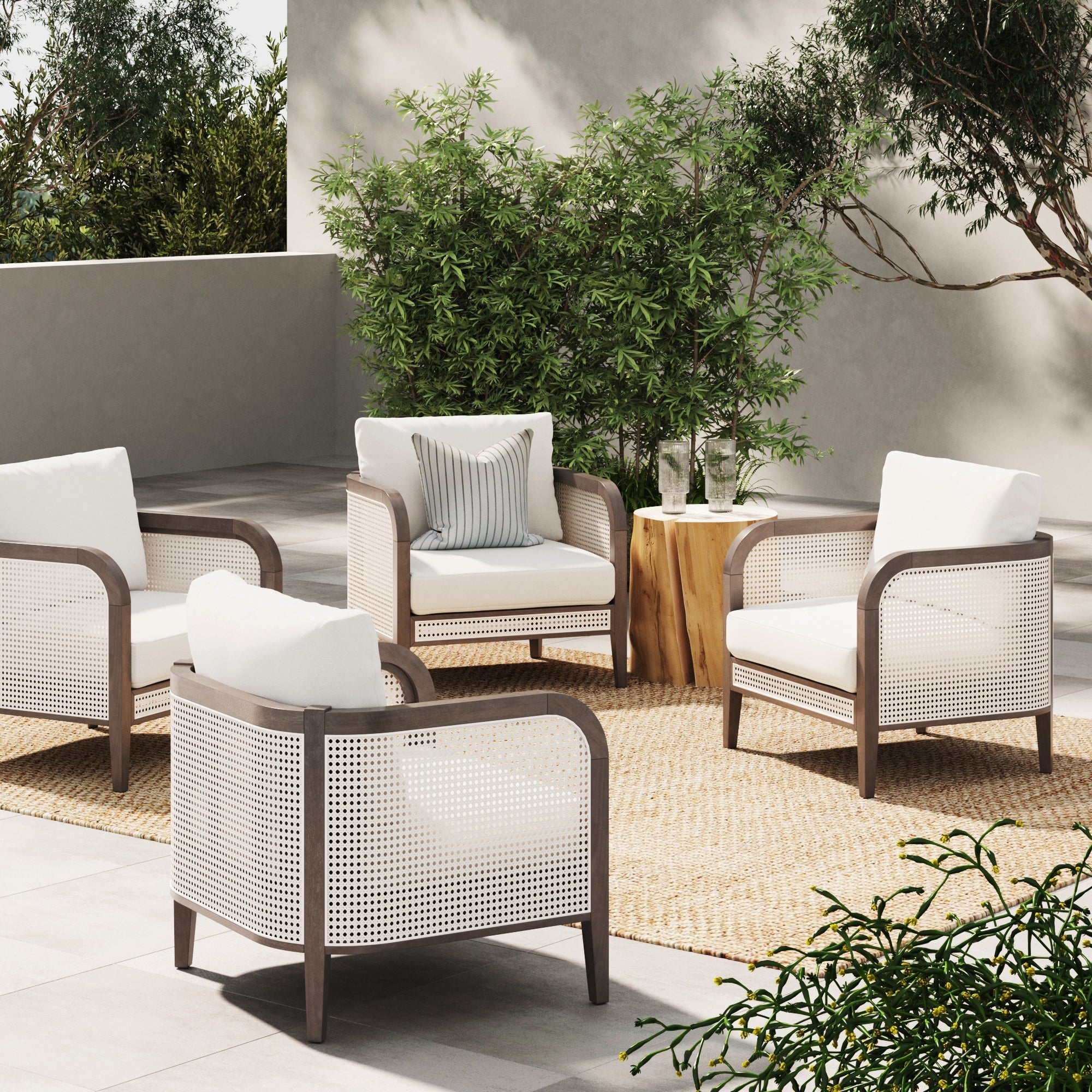 Outdoor Wood & Rattan Patio Arm Chairs Graphite (Set of 4) - Nathan James