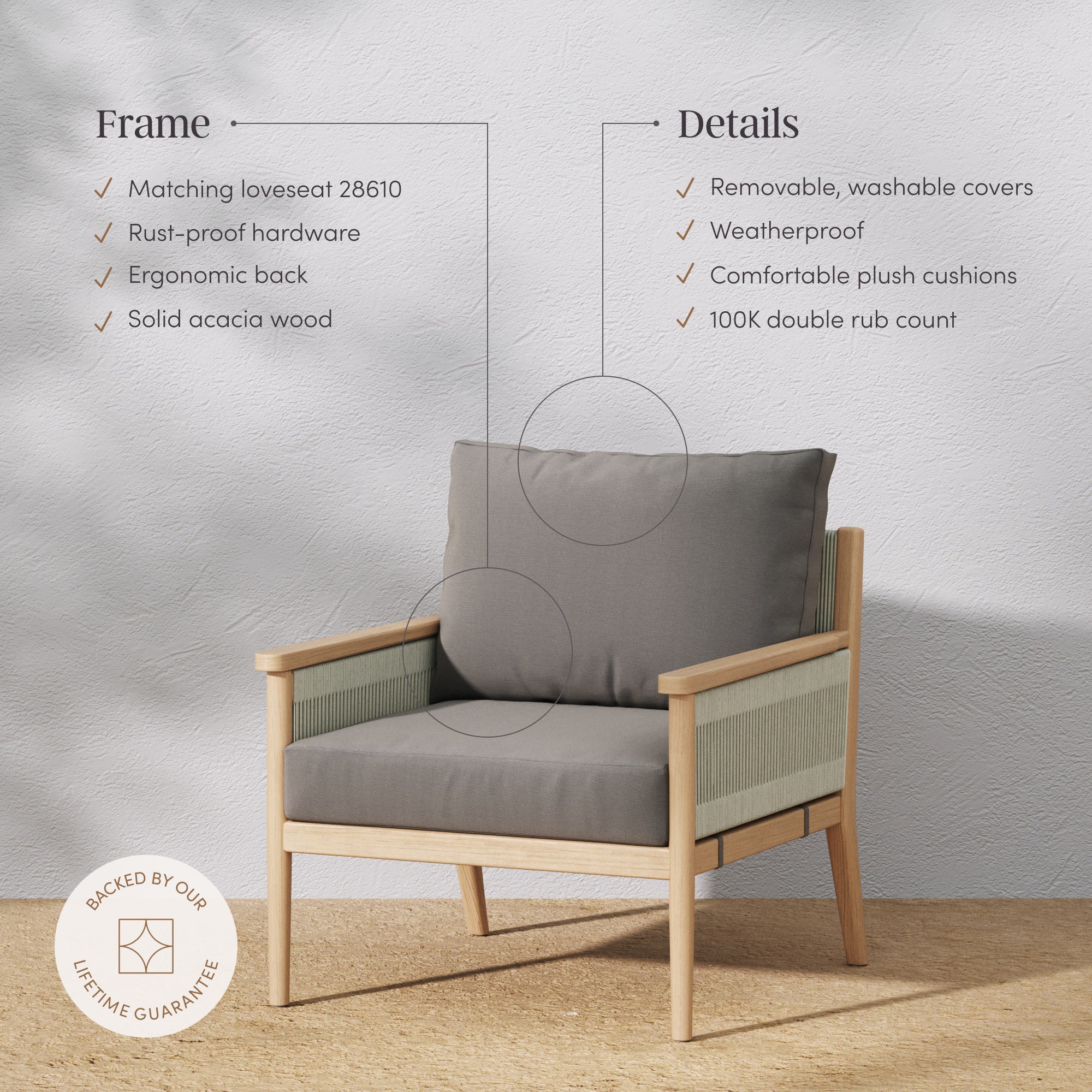 Outdoor Wood & Rope Patio Arm Chairs Medium Gray (Set of 4) - Nathan James