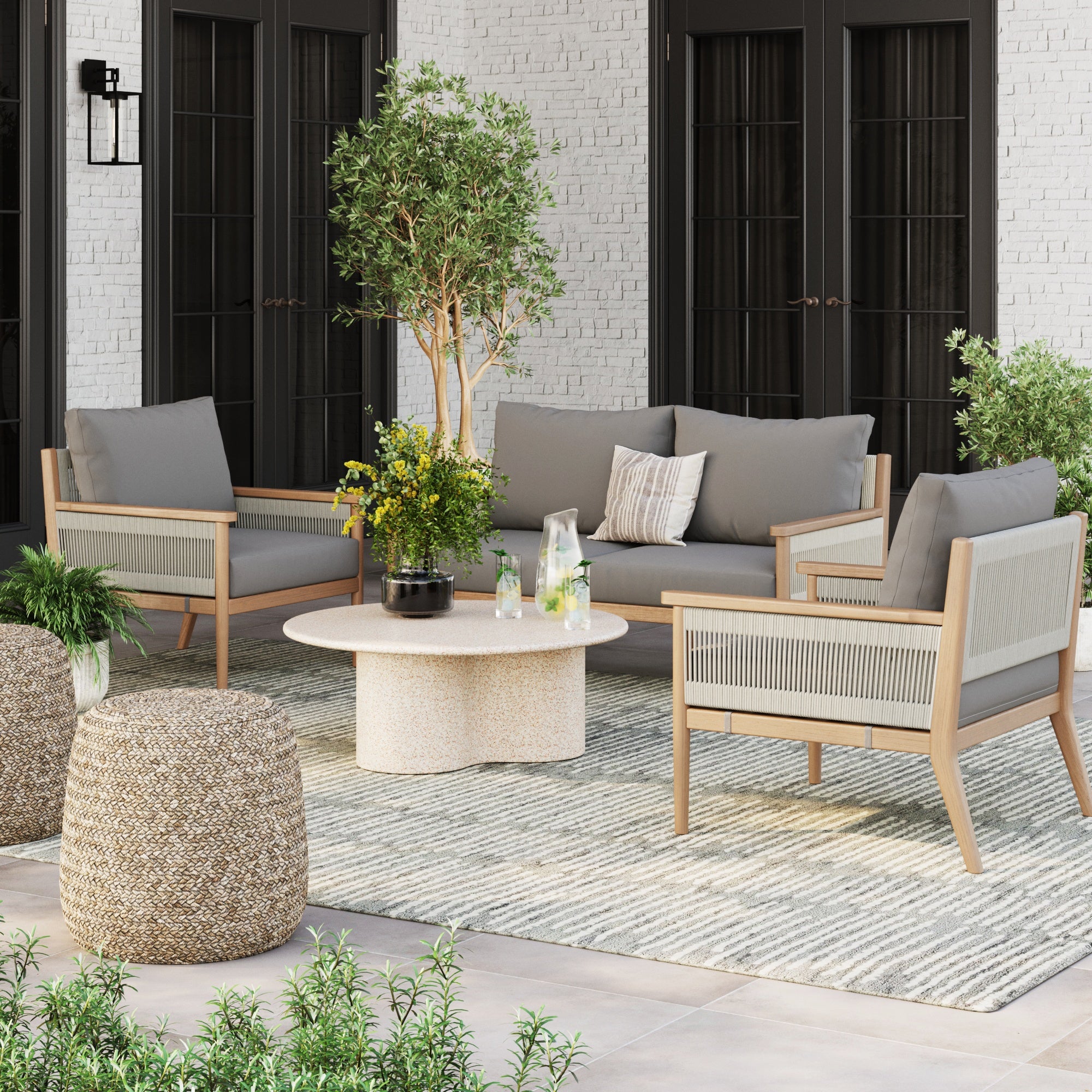 Outdoor Wood & Rope Patio Arm Chair Medium Gray - Nathan James