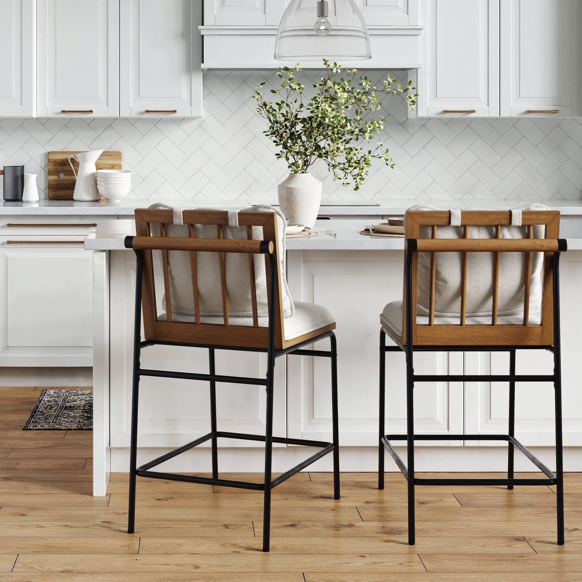 Metal Bar Stool with Cushion and Solid Wood Frame (Set of 2) - Nathan James