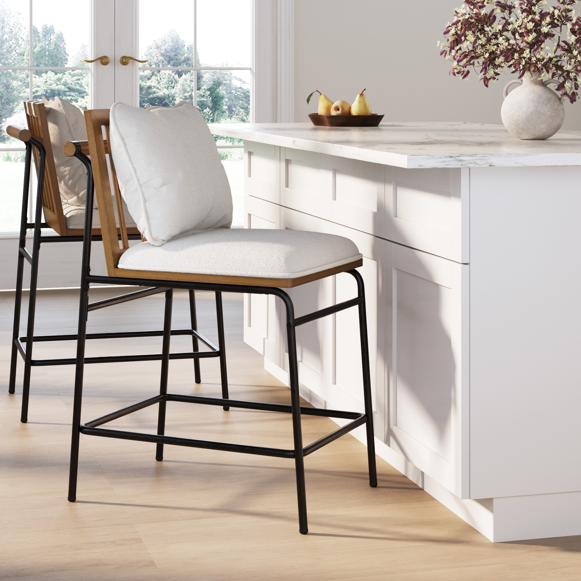 Metal Bar Stool with Cushion and Solid Wood Frame - Nathan James