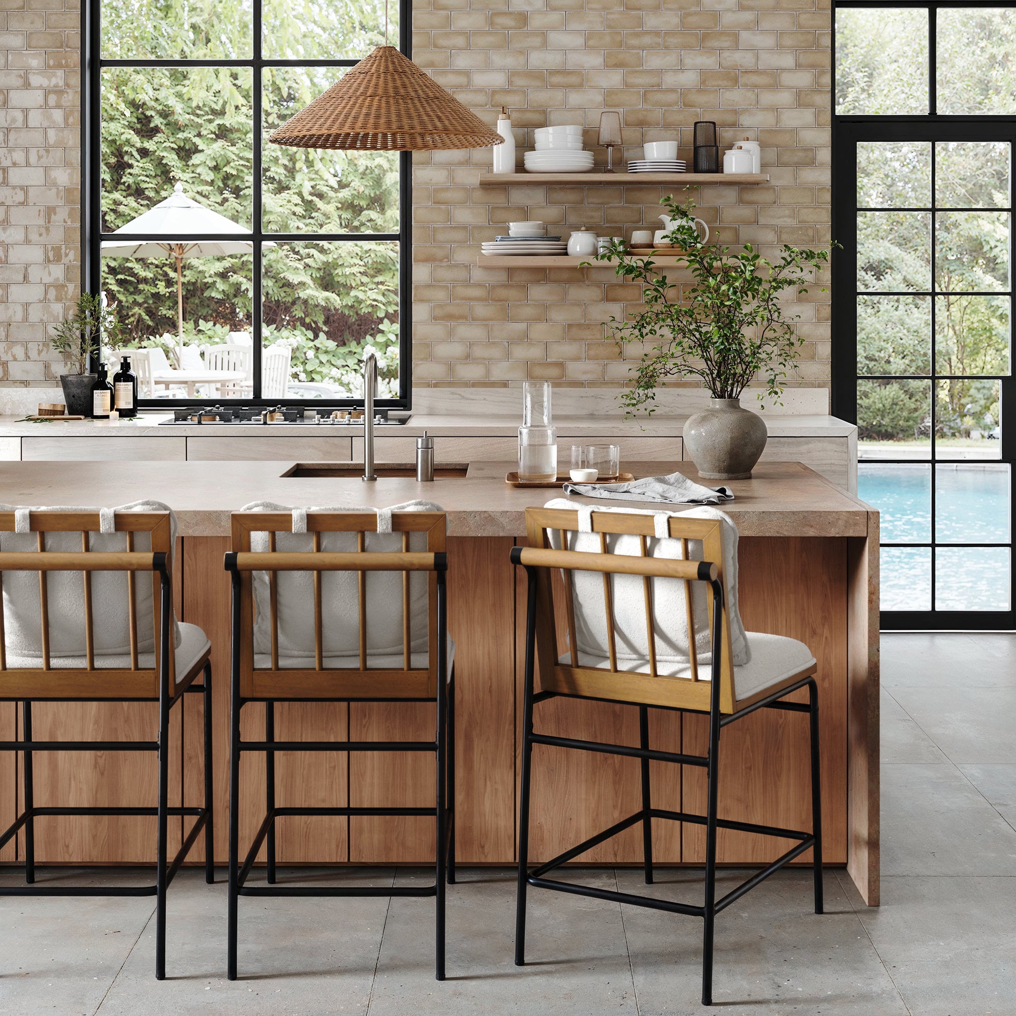 Metal Bar Stool with Cushion and Solid Wood Frame - Nathan James