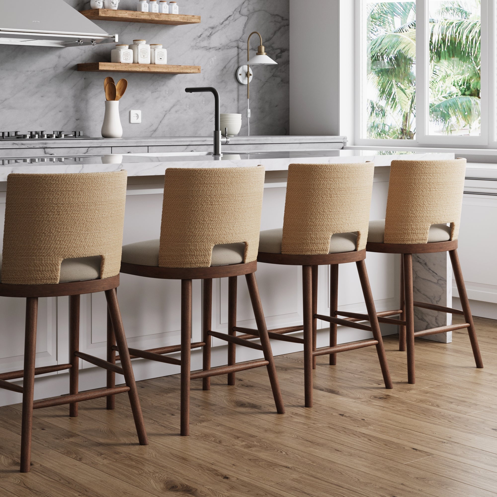 Seagrass Rope Back Counter Bar Stool Medium Brown (Set of 4) - Nathan James