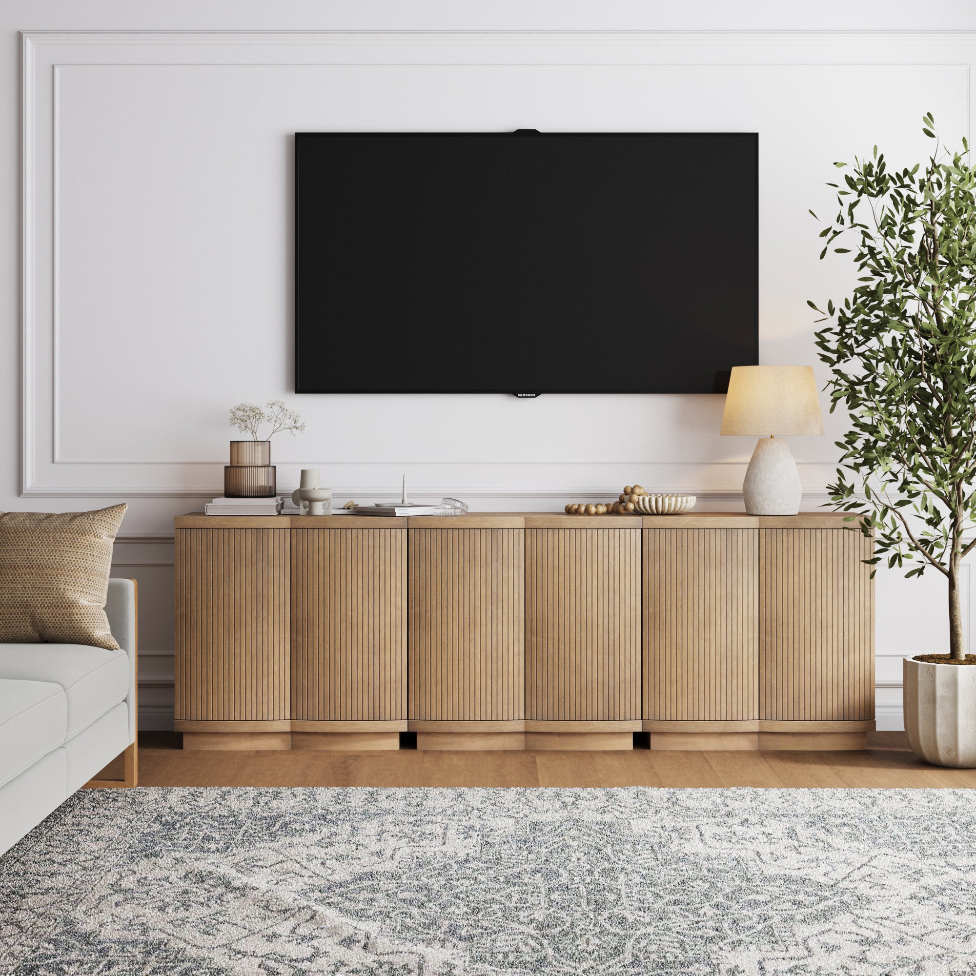 Mid - Century Modern Fluted TV Console Light Brown (75 - 85" TVs) - Nathan James