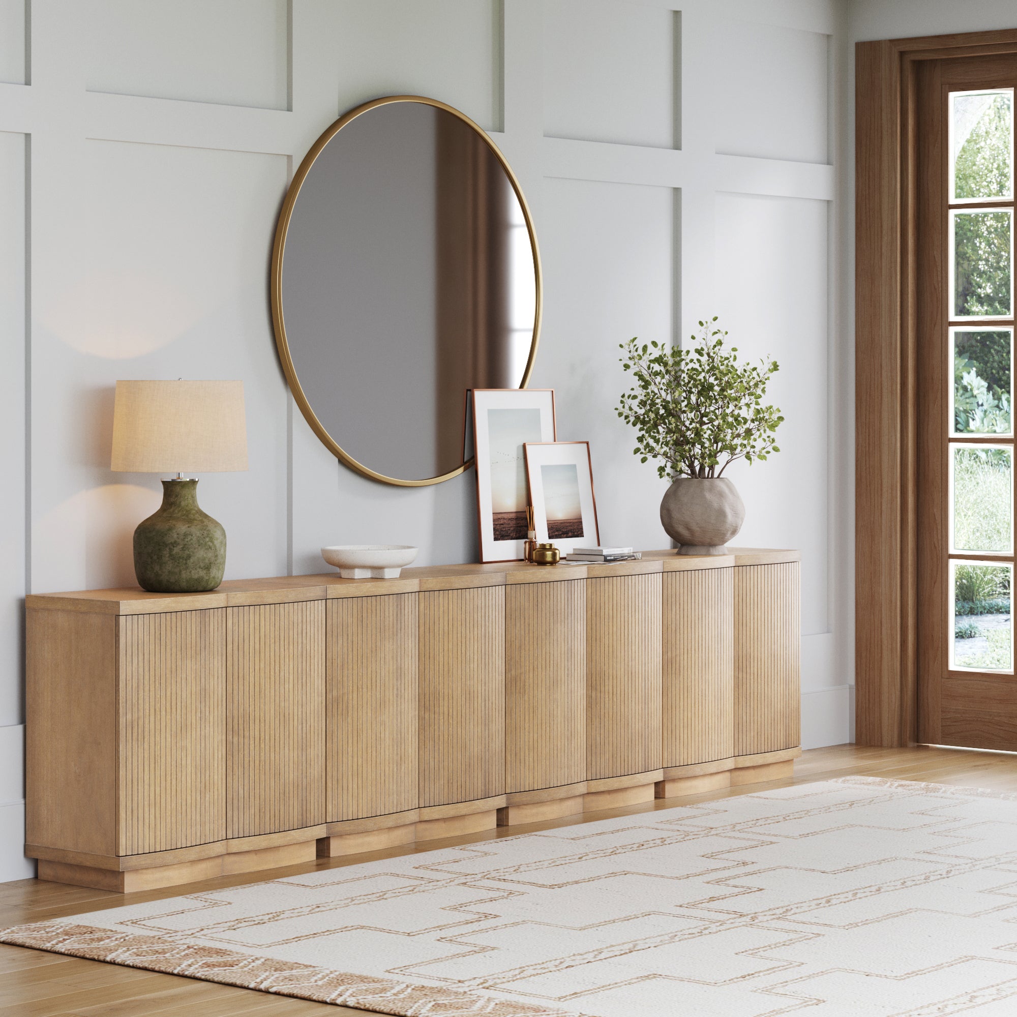 Mid - Century Modern Large Fluted Credenza Light Brown (Set of 4) - Nathan James